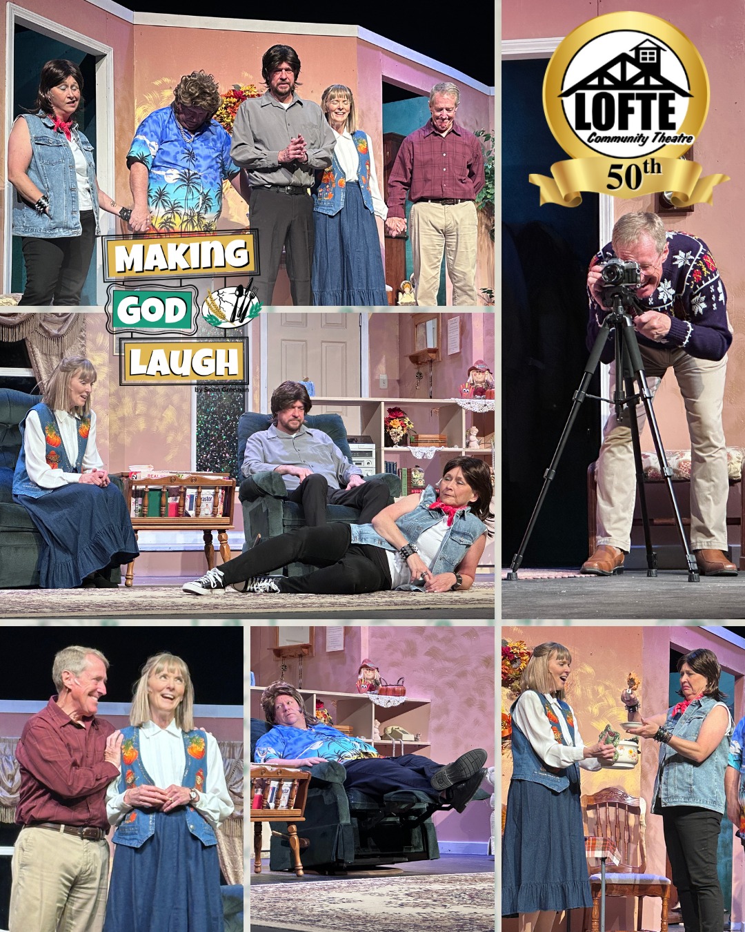 Performances of Making God Laugh continue this weekend! Join us for this poignant and heartfelt story of a family through the years, growing up and growing old, together. Audiences are live-laugh-loving this show, and we hope you'll come and join us! Tickets are available at lofte.org/tickets or by calling our box office at 402-234-2553. Remaining performances are May 7, 8, 9, & 10. And, if you get tickets for May 7th, if you buy them that morning online, they are only $12 each! You can also get $12 tickets at the door for the May 7th performance - the box office will open 1 hour before the show starts. Shows start at 7:00 on Thursdays, Fridays, and Saturdays, and 2:00 on Sundays. The concession stand will open 1 hour before the show starts, and the house will be open for seating at this time as well.
More about Making God Laugh: Starting in 1980, Ruthie and Bill's grown children -- a priest, an aspiring actress, and a former football star -- all return home, where we learn of their plans and dreams as they embark on their adult lives. The empty-nester parents contend with their own changes, too, as old family rituals are trotted out and ancient tensions flare up. From there, we move through the 1990’s and into the year 2000 as the show follows one typical American family over the course of thirty years' worth of holidays. As time passes, the family discovers that, despite what we may have in mind, we often arrive at unexpected destinations.
.
.
.
.
.
#Lofte #TheLofte #BornInABarn #LofteTheater #CommunityTheater #CommunityTheatre #Volunteer #Nebraska #CassCounty #Lincoln #Omaha #WeepingWater #Manley #theatre #theater #live #livetheater #livetheatre #comedy #MakingGodLaugh #makegodlaughtellhimyourplans #family #traditions