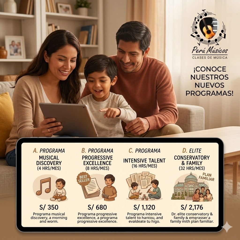 ¿Estás buscando "clases" o estás diseñando el futuro de tu hijo? 🎹
Muchos padres cometen el error de comprar "horas de música" como si fueran un trámite. En Perú Músicos, entendemos que el talento no es una coincidencia, es el resultado de un sistema diseñado para la excelencia.
Hemos simplificado nuestra formación en 4 niveles de alto rendimiento, para que no elijas un precio, sino el nivel de éxito que deseas para tu pequeño:
🔹 Musical Discovery (4h/mes): El primer paso. Ideal para evaluar la afinidad y despertar la curiosidad rítmica. (Inversión: S/ 350)
🔹 Progressive Excellence (8h/mes): Nuestro Best Seller. La frecuencia ideal para que el aprendizaje se convierta en hábito y los resultados sean visibles semana a semana. (Inversión: S/ 680)
🔹 Intensive Talent (16h/mes): El acelerador de talento. Perfecto para objetivos específicos o para que dos hermanos compartan el camino a la maestría. (Inversión: S/ 1,120)
🔹 Elite Conservatory (32h/mes): Inmersión total. El plan para familias que buscan formación de conservatorio, seguimiento psicopedagógico y preparación para recitales. (Inversión: S/ 2,176)
📍 A domicilio en Lima | 💻 Online para todo el mundo.
No importa dónde estés, la metodología que transforma la disciplina en arte llega a tu hogar.💬 Comenta la palabra "TALENTO" y te asesoraremos para elegir el programa ideal para tu familia.
www.perumusicos.com
Reserva tus clases al Whatsapp https://wa.me/51922168421 y https://wa.me/51984150584 ¡Esperamos verte pronto! ✅
#PeruMusicos #EducacionMusical #ClasesDeMusica #PianoADomicilio #GuitarraOnline #DesarrolloInfantil #PNL #MusicaLima #FormacionIntegral #ExitoInfantil