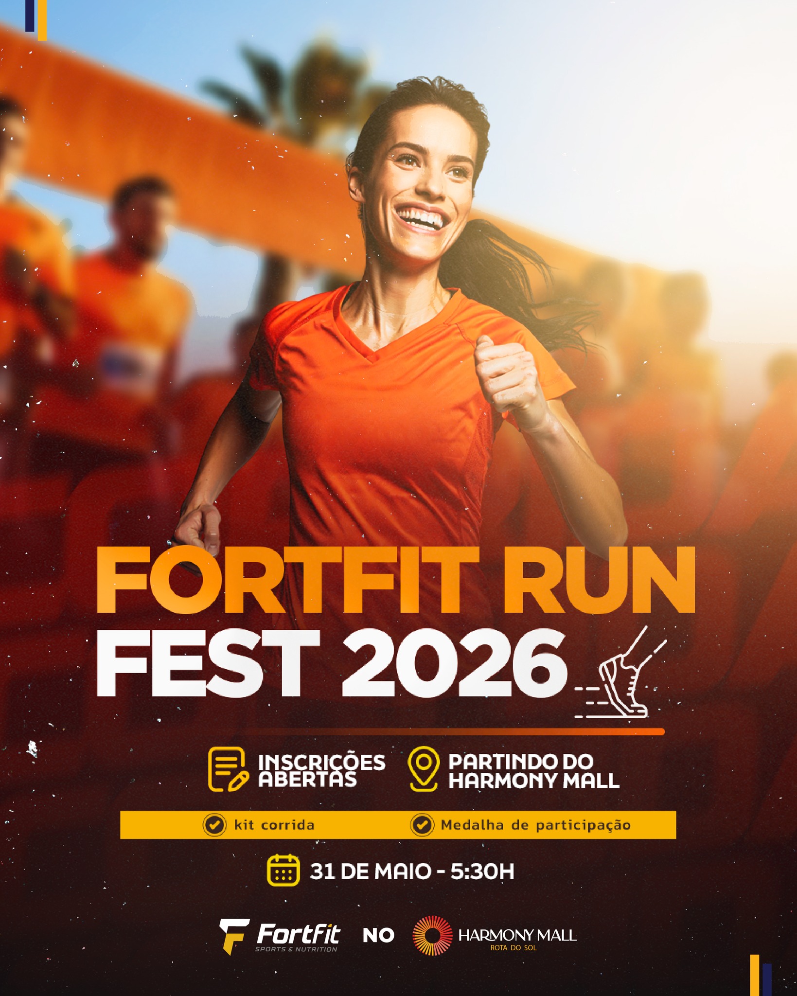 Fortfit Run Fest 2026 🏃♂️🔥
Prepare-se para começar o dia com energia lá em cima! No dia 31 de maio, às 5h30 da manhã, o Harmony Mall será o ponto de largada para uma experiência única que une saúde, movimento e superação.
Escolha seu percurso, desafie seus limites e viva esse momento com a Fortfit! Um encontro para quem busca mais qualidade de vida, disposição e conexão com uma rotina mais ativa.
👉 Chame seus amigos, prepare o tênis e venha fazer parte desse movimento!
#HarmonyMall #RotaDoSol #Caucaia #Harmony #HarmonyEmpreendimentos #MallemCaucaia #CaucaiaCity #Cumbuco #BarradoCeará #Pecém #VemproHarmonyMall #LitoralCearense #CaucaiaOrdinária #Fortfit #FortfitRunFest