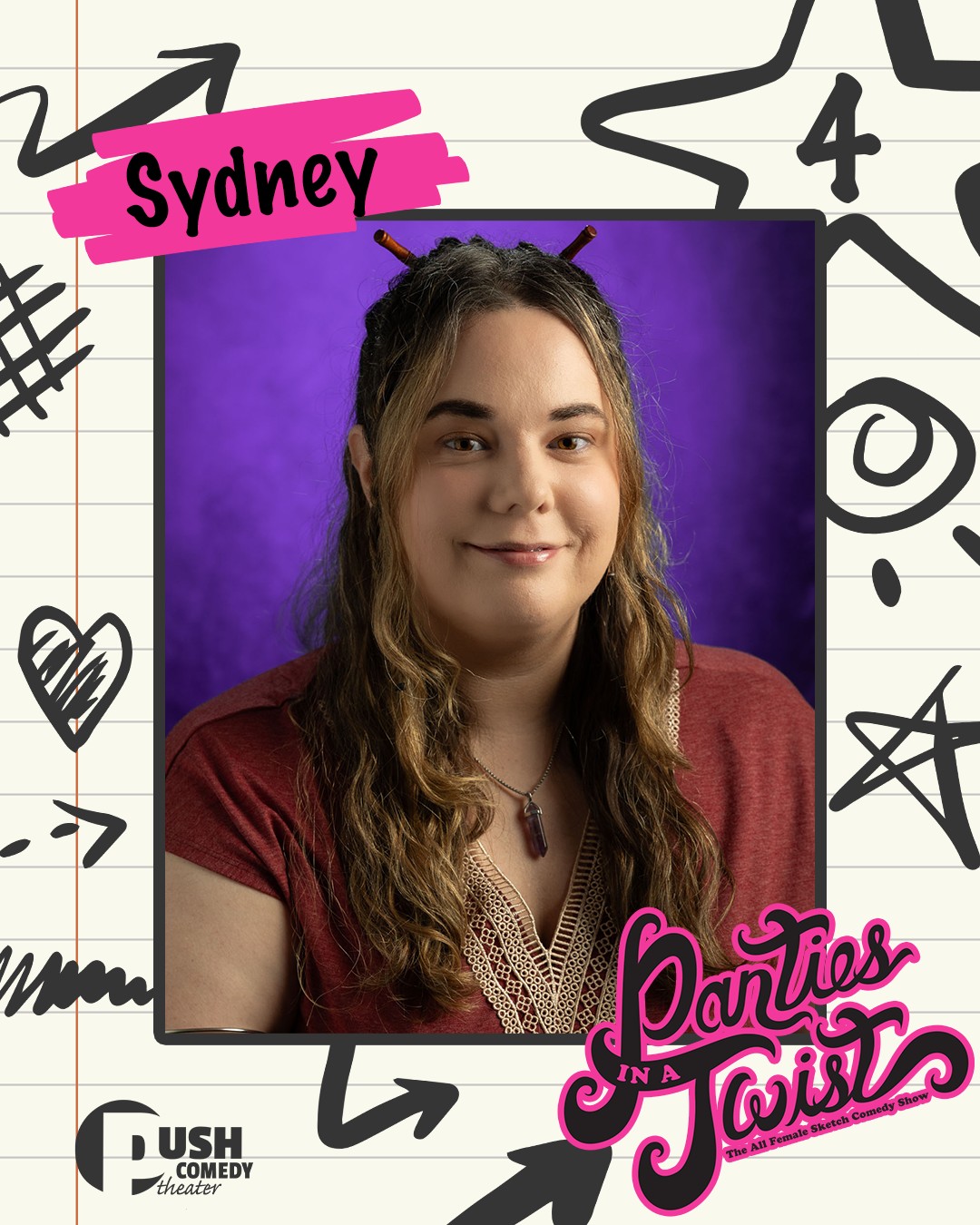 ✨ Cast Spotlight: Sydney Plackett @syddyliving ✨
If you were playing The Sims, blasting “In the End”, and lowkey in love with Keanu Reeves… Sydney was right there with you 😂
Now? She’s on her 4th run of Panties in a Twist and stepping into something new as this is her first time directing PIAT pieces 👀
“I was so shy and afraid to take risks when I was 13. Now I do almost anything I get a whim to do… and I think my 13-year-old self would be impressed.”
We love a full-circle moment 🖤
Sydney is all about the magic of women doing it ALL, writing, directing, performing, producing, and still showing up to build something bigger than themselves. And this year? She’s bringing that energy to a big, silly, wildly talented cast.
Also… if she could, she’d add marching band to the Olympics, so just know her brain works in elite ways 🥁😂
Come see Sydney and the rest of this powerhouse cast bring the chaos, the comedy, and the creativity to life 👇🏽
Panties in a Twist is turning 13!
📍 Historic Wells Theater
📅 May 30 & 31
🎟️ Tickets at the link in our bio
Panties in a Twist is presented by @wendyschofermd
Thank you to our sponsors:
@thecollectivetattoo
@flow.massage.nfk
📸 Donald Campbell
#pushcomedytheater #neonfk #visitnorfolkva #piat13