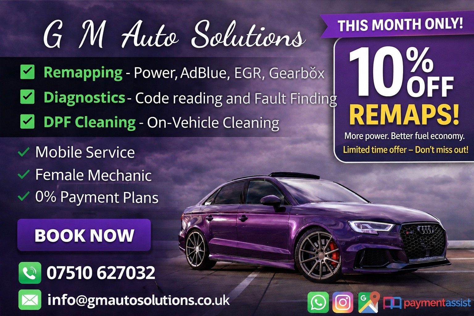 Don't forget there's 10% off all remaps this month!!
I am on holiday but taking bookings for Tuesday 19th onwards.
Semd me a message or Whatsapp and I'll be sure to get back to you asap, I will be answering some messages and taking bookings in the evenings while I'm away.
You can always check your projected gains on the website.
🛞 I Come To You! 🛞
💳 Card , Cash or Bank Transfer 💸
⏳️ 3 or 4 Month Payment Plan ⌛️
📋 Fully Insured 🗄
👩🔧 Female Technician 👩🔧
✅️ Genuine Authorised Tools ☑️
🚗 Car, Van & Truck Tuning 🚚
📍 Norfolk & Suffolk 🗺
07510 627032
info@gmautosolutions.co.uk
#Remapping #ECUtuning #Alientech #Kess3 #HydrogenCarbonCleaning #CarbonCleaning #ECUtuning #AdBlue #SCR #EGR #ForteTreatments #DPF #DPFcleaning #OnCarClean #Diesel #CodeReading #Diagnostics #Topdon #GreatYarmouth #Lowestoft #Gorleston #Bradwell #Beccles #Acle #Norwich #FemaleMechanic #FemaleTech #MobileMechanic