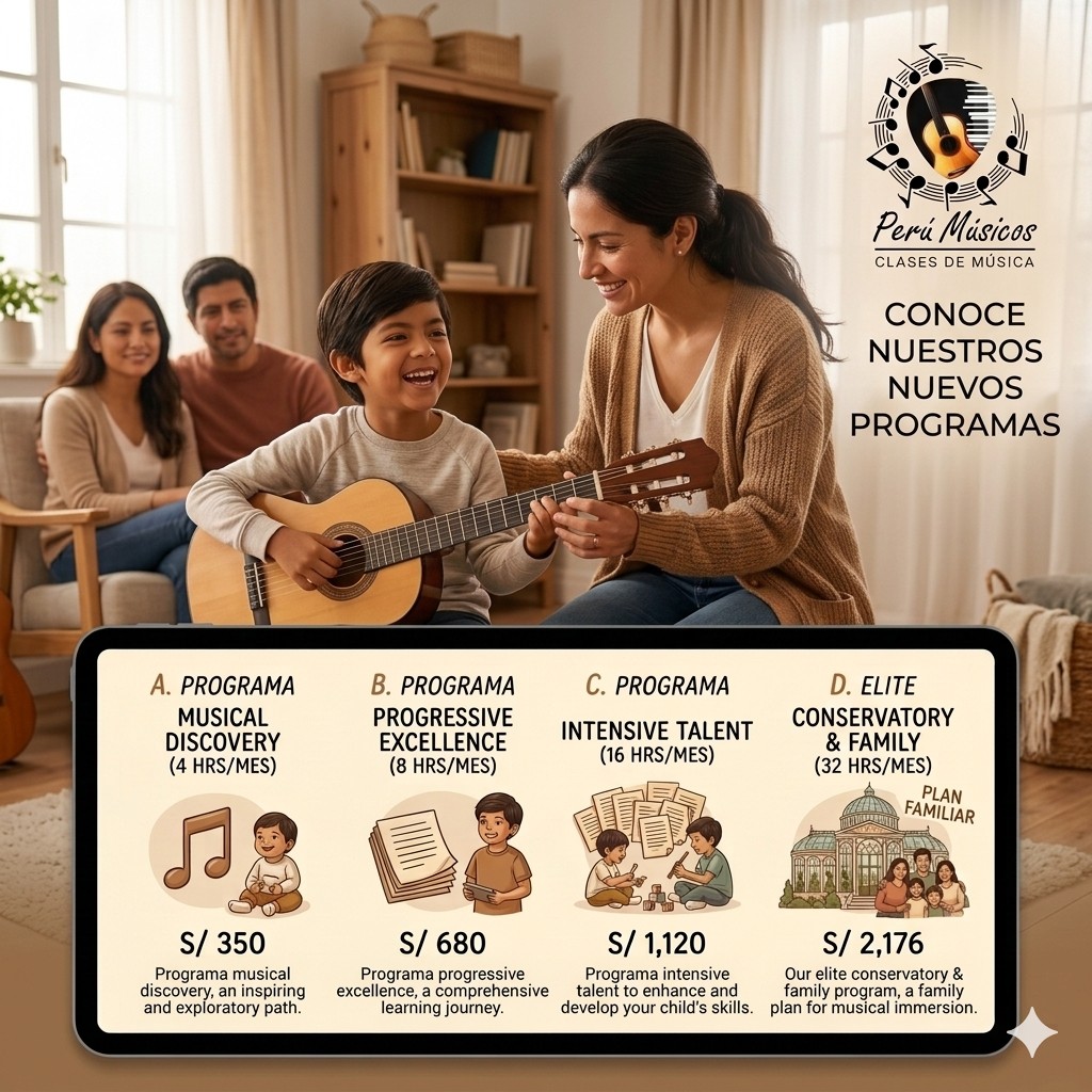 ¿Estás buscando "clases" o estás diseñando el futuro de tu hijo? 🎹
Muchos padres cometen el error de comprar "horas de música" como si fueran un trámite. En Perú Músicos, entendemos que el talento no es una coincidencia, es el resultado de un sistema diseñado para la excelencia.
Hemos simplificado nuestra formación en 4 niveles de alto rendimiento, para que no elijas un precio, sino el nivel de éxito que deseas para tu pequeño:
🔹 Musical Discovery (4h/mes): El primer paso. Ideal para evaluar la afinidad y despertar la curiosidad rítmica. (Inversión: S/ 350)
🔹 Progressive Excellence (8h/mes): Nuestro Best Seller. La frecuencia ideal para que el aprendizaje se convierta en hábito y los resultados sean visibles semana a semana. (Inversión: S/ 680)
🔹 Intensive Talent (16h/mes): El acelerador de talento. Perfecto para objetivos específicos o para que dos hermanos compartan el camino a la maestría. (Inversión: S/ 1,120)
🔹 Elite Conservatory (32h/mes): Inmersión total. El plan para familias que buscan formación de conservatorio, seguimiento psicopedagógico y preparación para recitales. (Inversión: S/ 2,176)
📍 A domicilio en Lima | 💻 Online para todo el mundo.
No importa dónde estés, la metodología que transforma la disciplina en arte llega a tu hogar.💬 Comenta la palabra "TALENTO" y te asesoraremos para elegir el programa ideal para tu familia.
www.perumusicos.com
Reserva tus clases al Whatsapp https://wa.me/51922168421 y https://wa.me/51984150584 ¡Esperamos verte pronto! ✅
#PeruMusicos #EducacionMusical #ClasesDeMusica #PianoADomicilio #GuitarraOnline #DesarrolloInfantil #PNL #MusicaLima #FormacionIntegral #ExitoInfantil