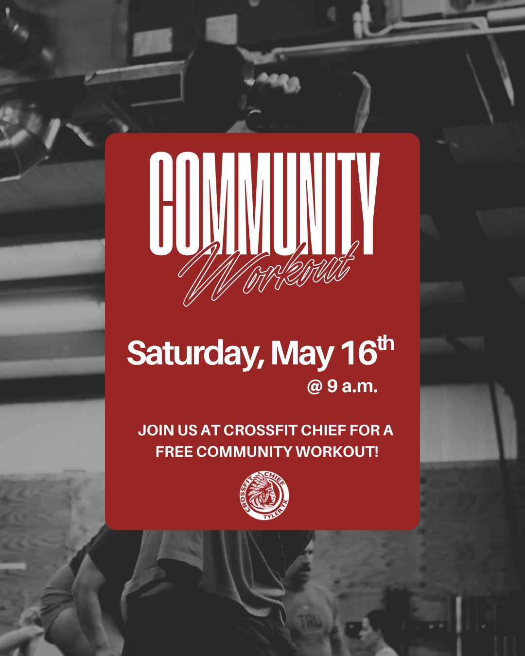 Another week, another community workout. Join us for this free community event Saturday, May 16th!