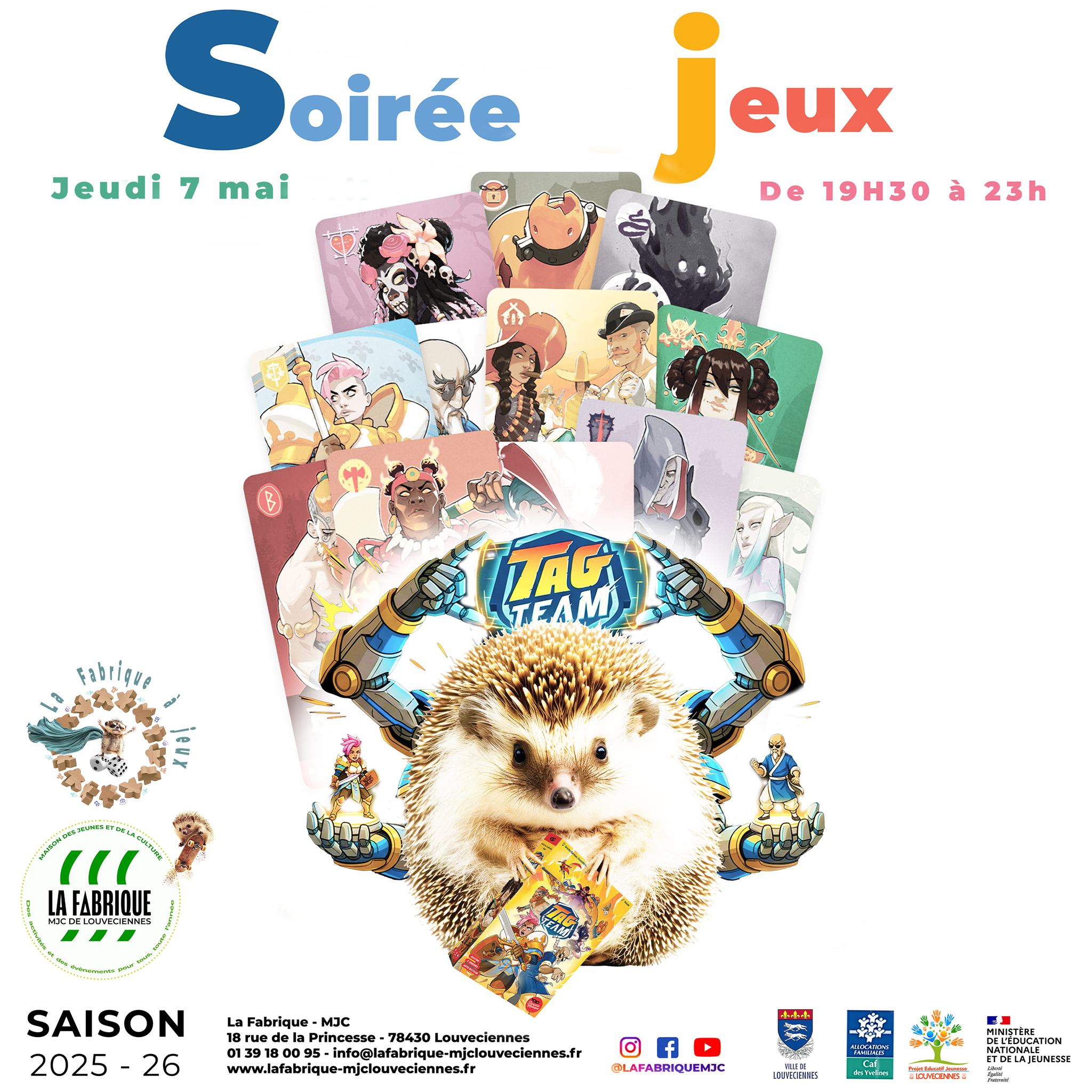 DEMAIN À LA FABRIQUE MJC !
🎲SOIRÉE JEUX🌭
Jeudi 7 mai de 19h30 à 23h
Skyjo, 7 Wonders, les Aventuriers du Rail… Ces noms vous disent quelque chose ? Venez les tester ainsi que plein d’autres parmi la centaine de jeux de notre collection !
Ados/adultes - Buvette des ados sur place
Gratuit - Entrée libre