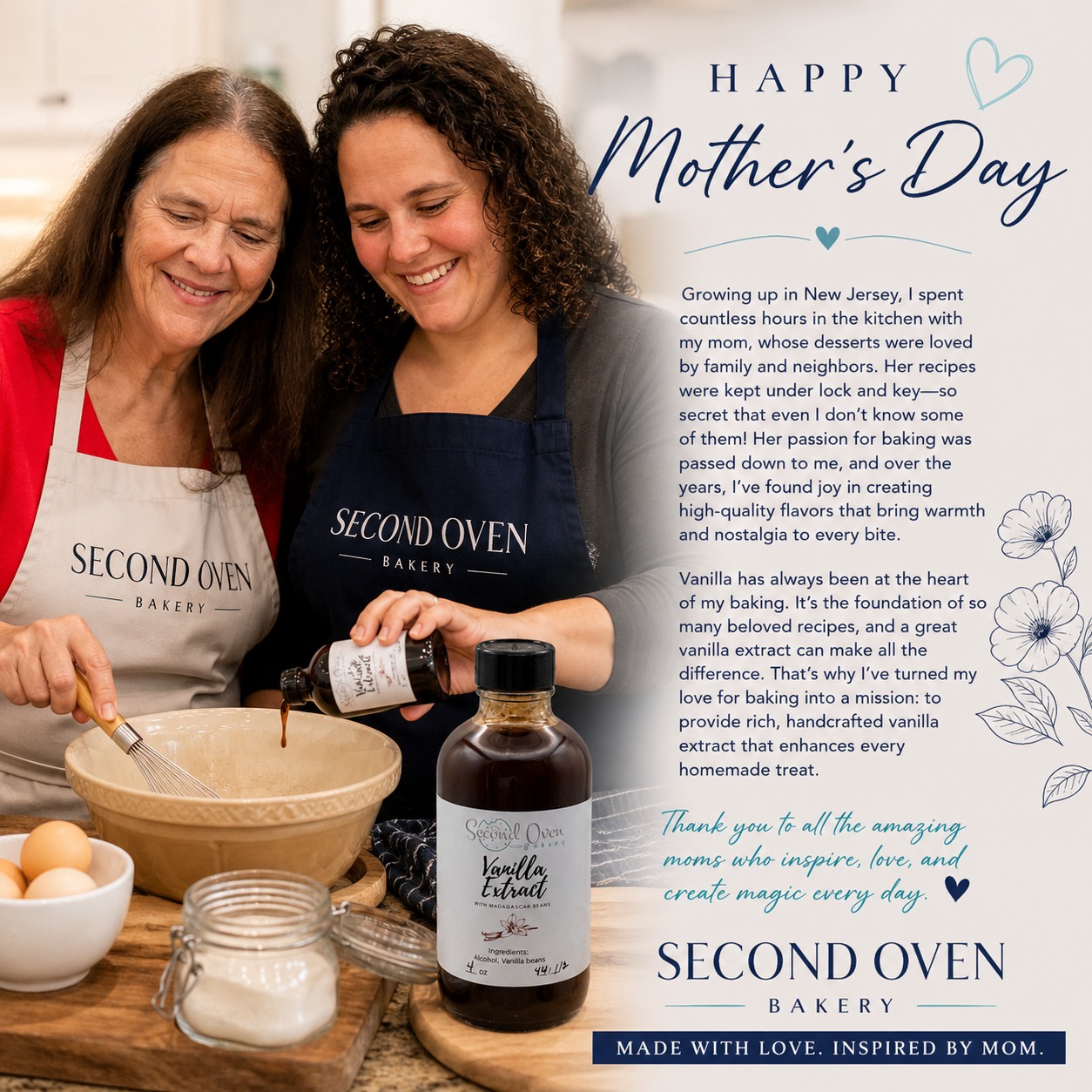 Behind every bottle is a story 💙
Mine started in the kitchen with my mom—learning, laughing, and falling in love with baking (even if she never gave up all her secrets 😉).
Now, every bottle of vanilla I make is inspired by her.
✨ Happy Mother’s Day to all the incredible moms who make life sweeter.
#MothersDay
#MomInspired
#MadeWithLove
#ThankYouMom
#MothersDayGift