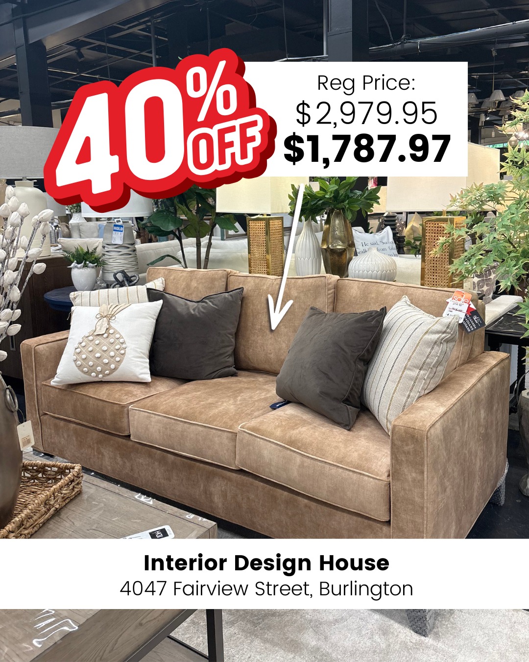 š£ BIG UPHOLSTERY SALE ON NOW! š£
Save up to 70% on select sofas, ottomans, sectionals and armchairs.
š4047 Fairview Street, Burlington
šwww.interiordesignhouse.com