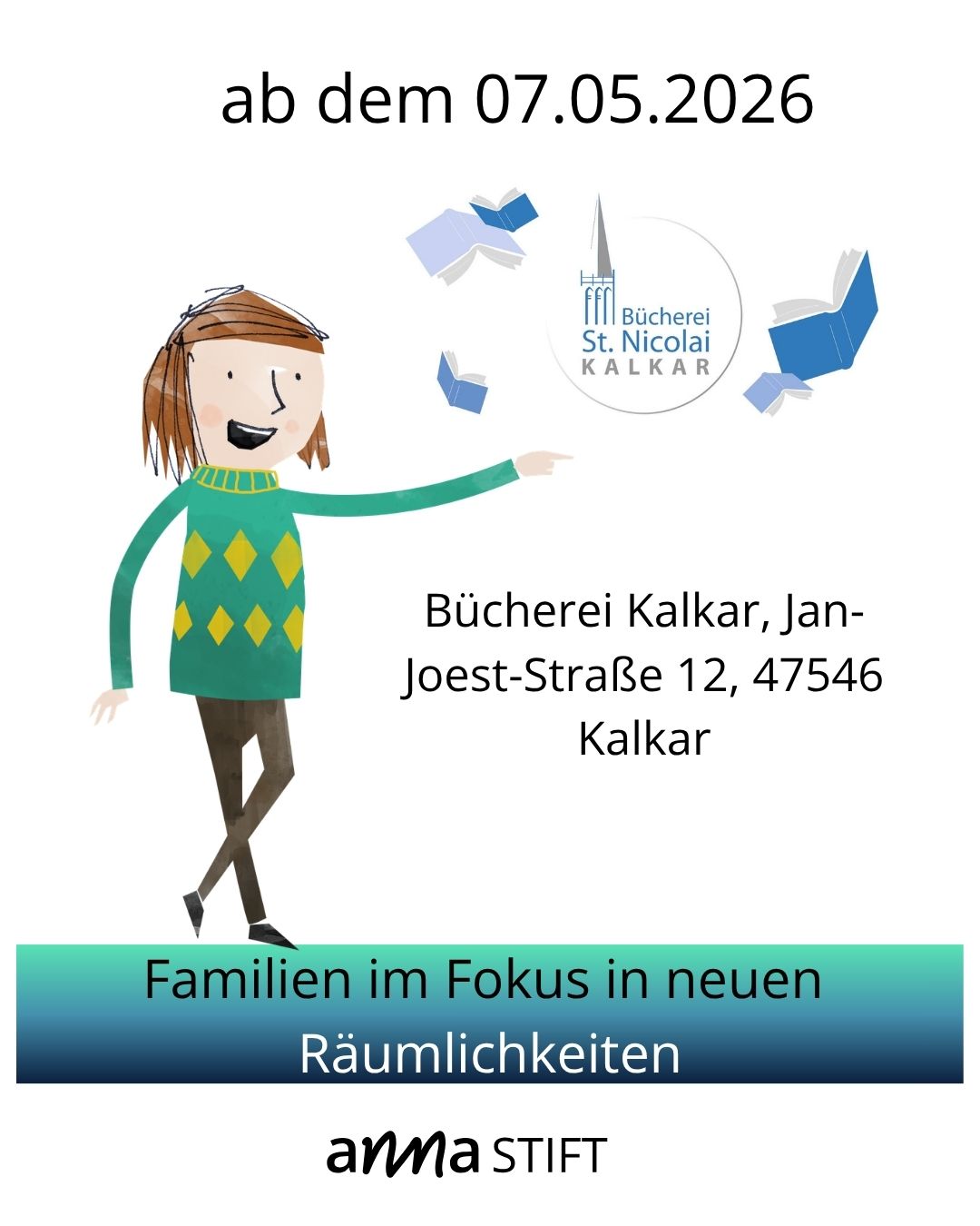 ✨ Familien im Fokus – jetzt in neuen Räumen! ✨
Unser Angebot Familien im Fokus ist umgezogen und findet ab sofort in den schönen Räumlichkeiten der Bücherei in Kalkar statt. Die neue Umgebung bietet viel Platz zum Ankommen, Spielen und Austauschen – und eröffnet Familien zusätzlich die Möglichkeit, das Angebot der Bücherei direkt mit zu nutzen 📚
Wie gewohnt sind Familien mit Kindern bis sechs Jahren herzlich willkommen. Immer donnerstags schaffen wir einen offenen Treffpunkt, an dem ihr andere Familien kennenlernen, Fragen stellen und Unterstützung finden könnt.
Ort:
Bücherei Kalkar
Jan-Joest-Straße 12
47546 Kalkar
Uhrzeit: Donnerstag, 9:00–11:30 Uhr
Im Mittelpunkt stehen eure Themen: Entwicklung, Erziehung, Gesundheit und der Alltag mit kleinen Kindern. Wir begleiten, hören zu und suchen gemeinsam gute Wege.
Kommt einfach vorbei – ohne Anmeldung, offen und unkompliziert.
Wir freuen uns auf viele neue Begegnungen in den neuen Räumen und danken der Gemeinde Heilig Geist und insbesondere Pastor van Doornick für diese tolle Möglichkeit! 💛👨👩👧👦📚✨