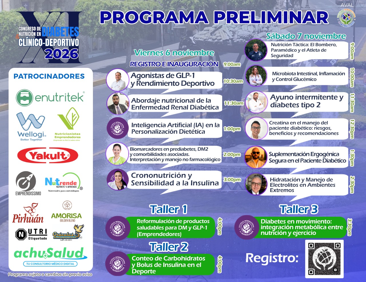 ❗PROGRAMA PRELIMINAR❗
🦋 XI Congreso de Nutrición en Diabetes Clínico-Deportivo 🦋
Morelia⛪ Presencial
📆6 y 7 de noviembre 2026 Hotel sede: Grand Cantalagua Hotel Morelia
⭕Registro en: https://www.socinum.org/event-details/xi-congreso-de-nutricion-en-diabetes-clinico-deportivo
💫 Código: SOCINUM40 (valido todo Mayo)
✅Escríbenos vía WhatsApp para más detalles👇🏽
https://wa.me/5214439449767
👥 𝑪𝒖𝒑𝒐 𝒍𝒊𝒎𝒊𝒕𝒂𝒅𝒐.👥
💥Incluye:
📌Kit de bienvenida (presencial)
📌Asistencia al Congreso los dos días 🤓
📌Coffe Break☕ (presencial)
📌 Constancia: con Microcredencial de 18 horas de valor curricular ideal para tu crecimiento y acreditación profesional.
📌Sorpresas de patrocinadores
#xicongresodenutriciónDiabetescrinicodeportivo #nutricionydiabetes #congresodenutrición #nutriciónysalud #CongresodeNutrición