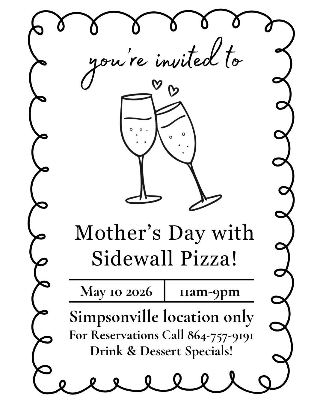 ‼️Mother’s Day is next Sunday! Make it extra special by dining with Sidewall Simpsonville from 11am-9pm on Sunday May 10!
🍓Featuring a delicious Peach Bellini cocktail & a homemade Strawberry Shortcake dessert! *Only available on Mother’s Day in Simpsonville.
☎️Call the Simpsonville location at 864-757-9191 to make a reservation or just stop in. We can’t wait to see you!
#simpsonville #simpsonvillesc #gvltoday #greenville360 #mothersday