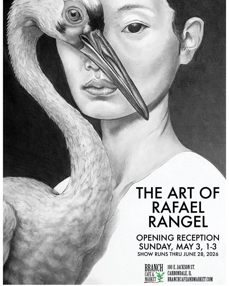 TODAY at 1pm-3pm, May 3rd, join us welcoming the art of Rafael Rangel! 100 E. Jackson, Carbondale. #artopening #branchcafeandmarket