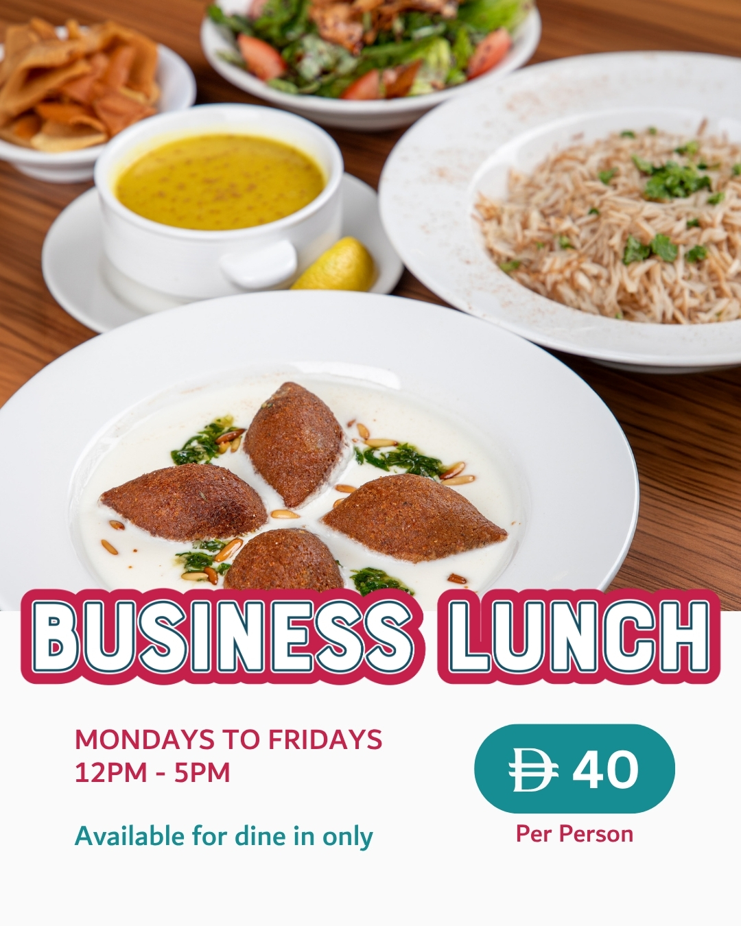 Business lunch done right 🍽️
Just what you need in the middle of your day.
AED 40 per person. Dine-in only.
🗓️ Mondays to Fridays.
🕛12–5 PM
📍Lebanon: Hamra Street
📍UAE: Dubai | Abu Dhabi | R.A.K | Sharjah
📍K.S.A: Riyadh
📍Bahrain: Manama
📍Oman: Muscat
📍Iraq: Opening soon
ALLO DELIVERY… ALLO EVERYDAY
#allobeirutuae #lebanesefood