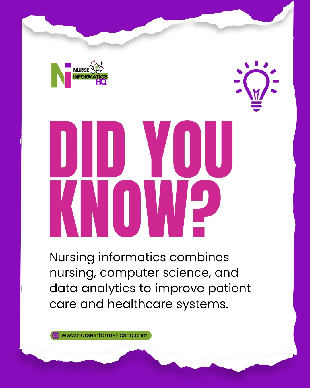 💡 DID YOU KNOW? 💡
Nursing Informatics is transforming healthcare by blending nursing expertise with technology and data analytics. It helps improve patient care, streamline systems, and make smarter, data-driven decisions in hospitals and clinics.
If you're passionate about healthcare and tech, this could be your perfect career path!
🌐 Learn more: www.nurseinformaticsHQ.com
#NursingInformatics #HealthcareInnovation #DigitalHealth #NursingCareers #HealthTech #FutureOfHealthcare #DataInHealthcare #CareerGrowth