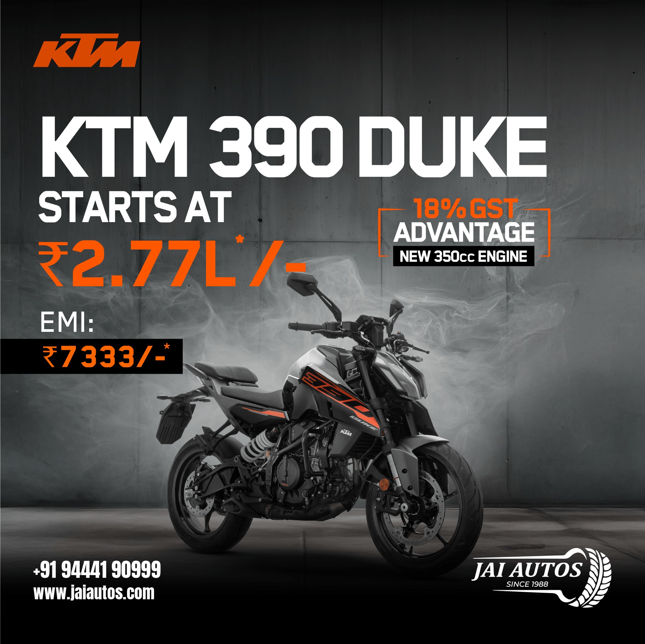 Feel the thrill of the KTM 390 Duke—where power meets precision. Own the streets with aggressive performance, unmatched style, and unbeatable value. Limited-time 18% GST advantage makes it even better. Ride the future today.
Call Now at 9444190999 or Visit our website: https://www.jaiautos.com/ to know more about us.
#KTMDuke390 #StreetDominance #RideKTM #PowerMeetsPrecision #BikeLoversIndia #ChennaiRiders #PerformanceBike