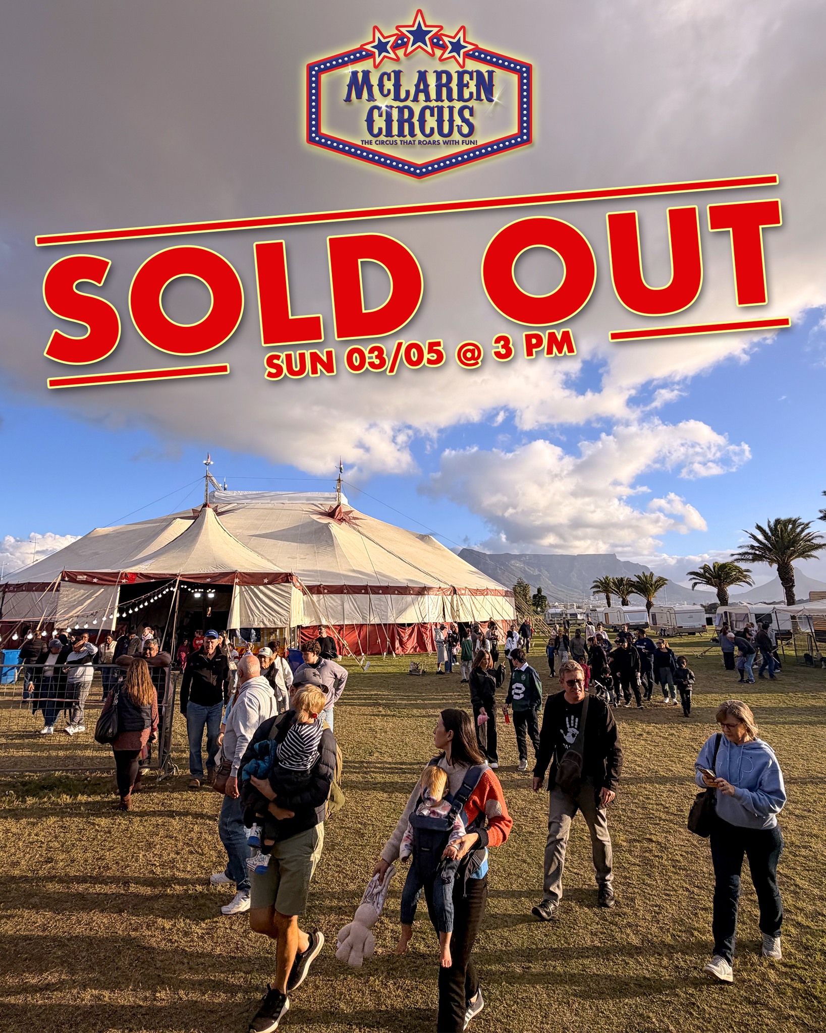 OUR FINAL SHOW IN #MILNERTON IS #SOLDOUT!
We look forward to entertaining you for the final time this year, for our Cape Town annual season! We unfortunately do not have any more tickets available.
@cityofct, you have been amazing! Thank you for your support!
UNTIL NEXT TIME, May all your days STAY circus days!!!