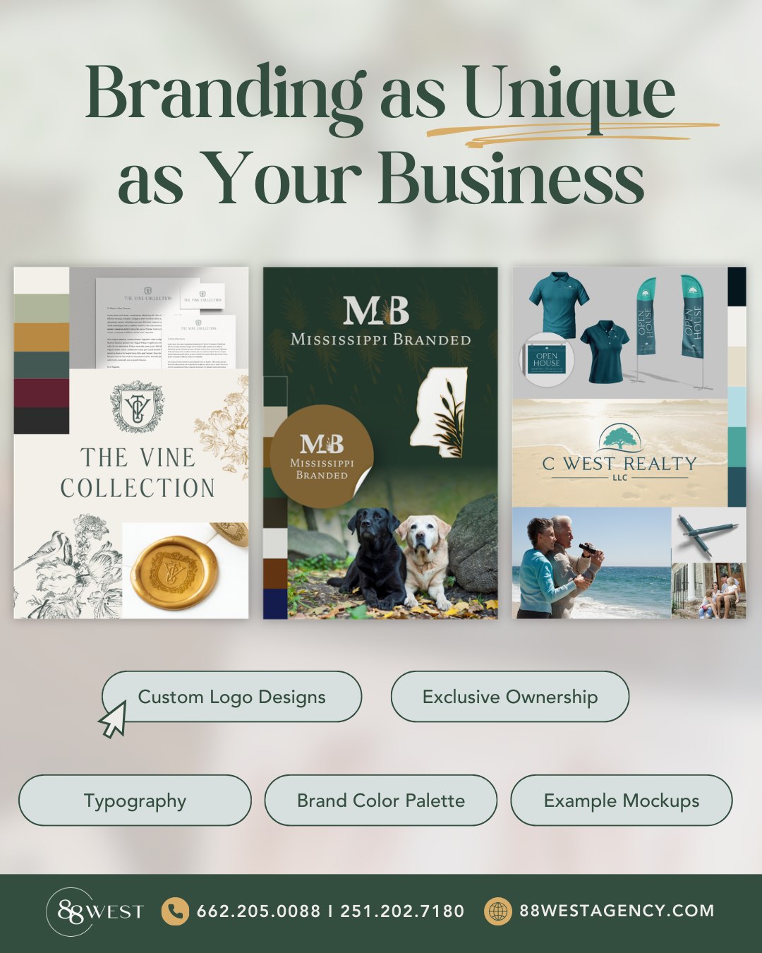 Your brand should feel like you. ✨
At 88 West, we create branding that’s intentional, distinctive, and built to reflect what makes your business different. From logos to full brand identities, we craft visuals and messaging that leave a lasting impression.
📩 Ready for a brand that truly stands out? Let’s build it together.
-
📞 662.205.0088 | 251.202.7180
💻 88westagency.com
-
#88West #88WestAgency #NorthMS #ALGulfCoast #MSGulfCoast #TupeloMS #GulfShoresAL #HuntsvilleAL #FoleyAL #FairhopeAL #OrangeBeachAL #BusinessGrowth #MarketingAgency #DigitalMarketing #Branding #BrandStrategy #LogoDesign