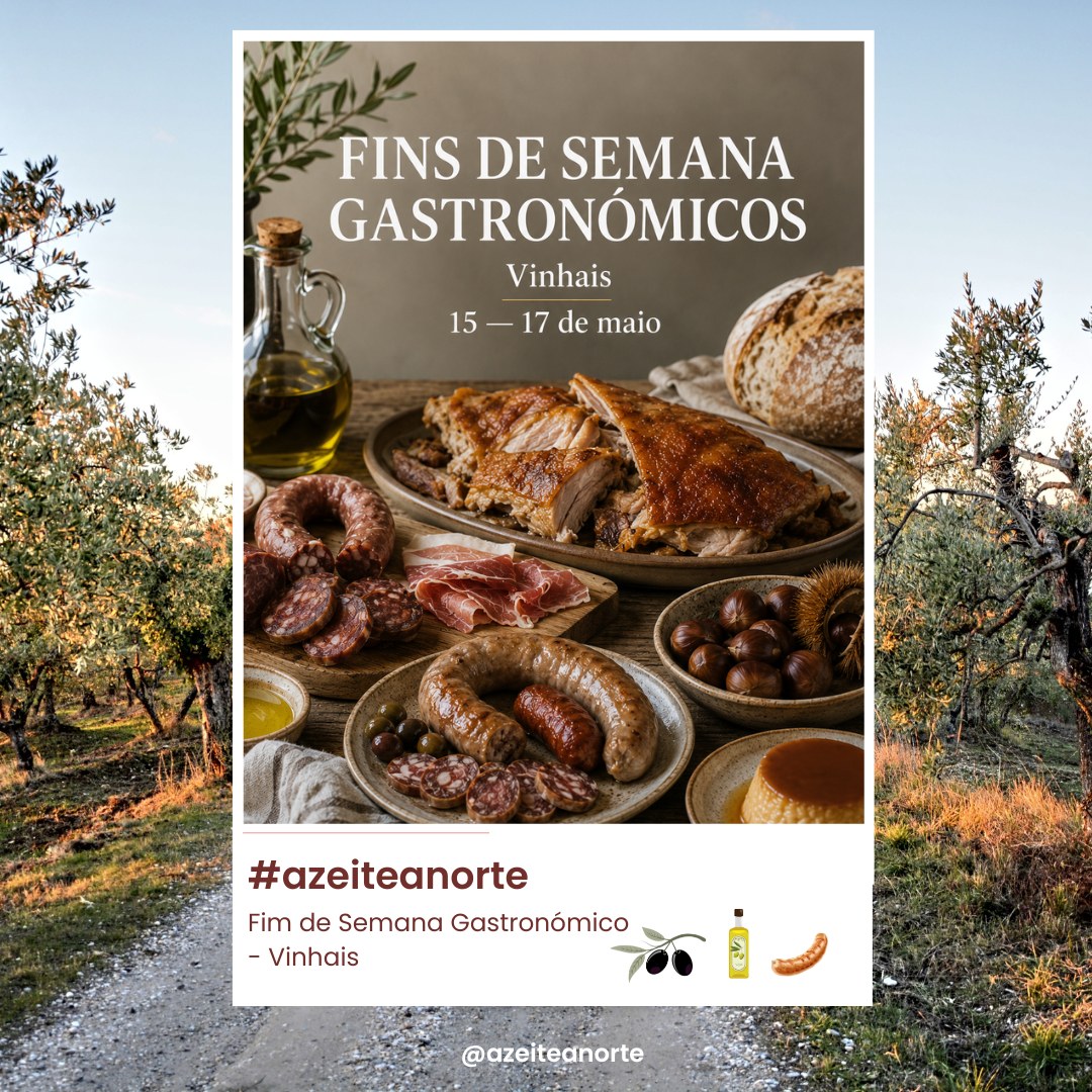 📍 Vinhais
📅 15 — 17 de maio
Há territórios que se conhecem pela paisagem.
Vinhais conhece-se pelo aroma que sai do forno. 🔥
Entre o fumeiro curado lentamente, o leitão Bísaro assado em forno de lenha e os doces de castanha que sabem a tradição, este é um daqueles fins de semana feitos para abrandar… e saborear.
👉 Entradas com identidade: alheira e chouriça de carne IGP de Vinhais
👉 O protagonista da mesa: leitão Bísaro dourado no forno de lenha
👉 Final obrigatório: pudim de castanha e sabores de outros tempos
Mais do que gastronomia, é um encontro com a autenticidade transmontana — onde o fumo, o azeite, o vinho e o saber antigo continuam a fazer parte da mesma mesa.
E enquanto se prova Vinhais, há também tempo para descobrir a vila, os centros interpretativos e a programação cultural do feriado municipal.
Aqui, o sabor ainda tem tempo.
E isso sente-se em cada detalhe. 🫒
#azeiteanorte #vinhais #finsdesemanagastronomicos #trasosmontes #gastronomiaportuguesa #fumeirodevinhais #leitãobisaro #tradicaoamesa #produtoslocais #azeite #altodouro #saboresdaterra #azeiteportugues #dop #gastronomiatradicional #comidaportuguesa #visitportugal #descobrirportugal #interior #nordestetransmontano #experienciasgastronomicas #restaurantesportugal #foodportugal #portugalfood #saboresdeportugal #eventosportugal #turismogastronomico #vinhoportugues