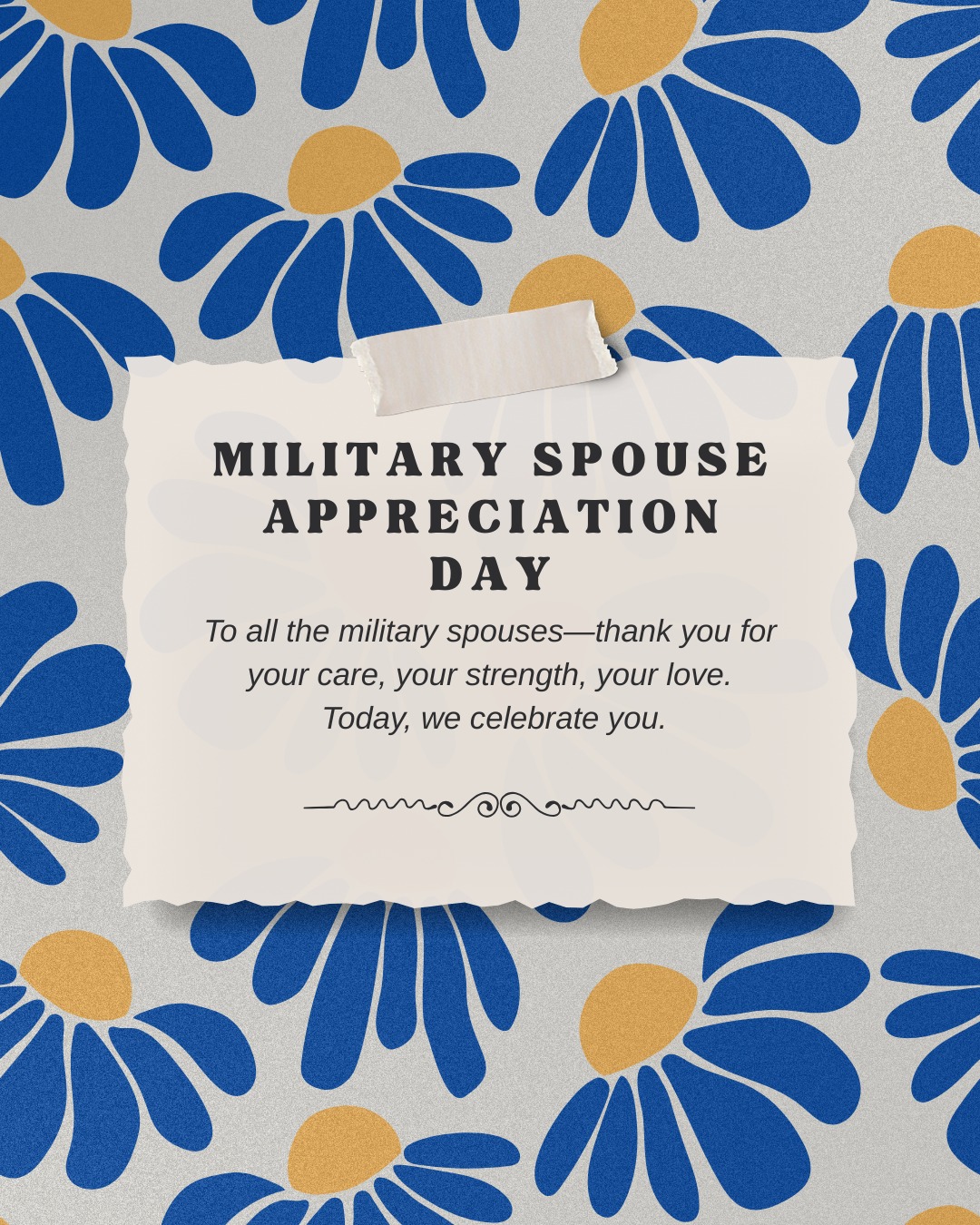 Today we recognize and celebrate all military spouses for their strength, dedication, and service to our community. Your support behind the scenes helps keep our military families connected and strong.
The Great Place Spouse’s Club is proud to be made up of spouses who give their time, talents, and energy to build friendships, support one another, and make a positive impact throughout our community.
Happy Military Spouse Appreciation Day! ❤️🤍💙
