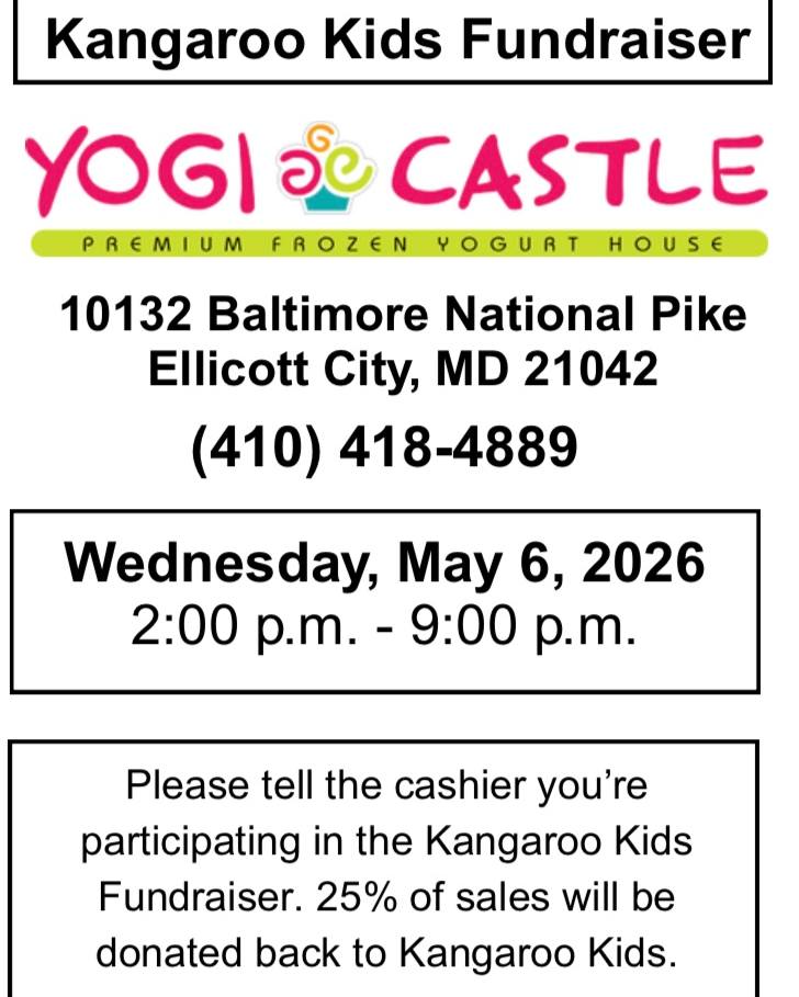 Please share this post! TODAY's the day! Yummy fundraiser! Head out to Yogi Castle between 2-9 pm! Tell them the Kangaroo Kids fundraiser sent you! I am sure you will see some of us there, we are looking forward to this!
