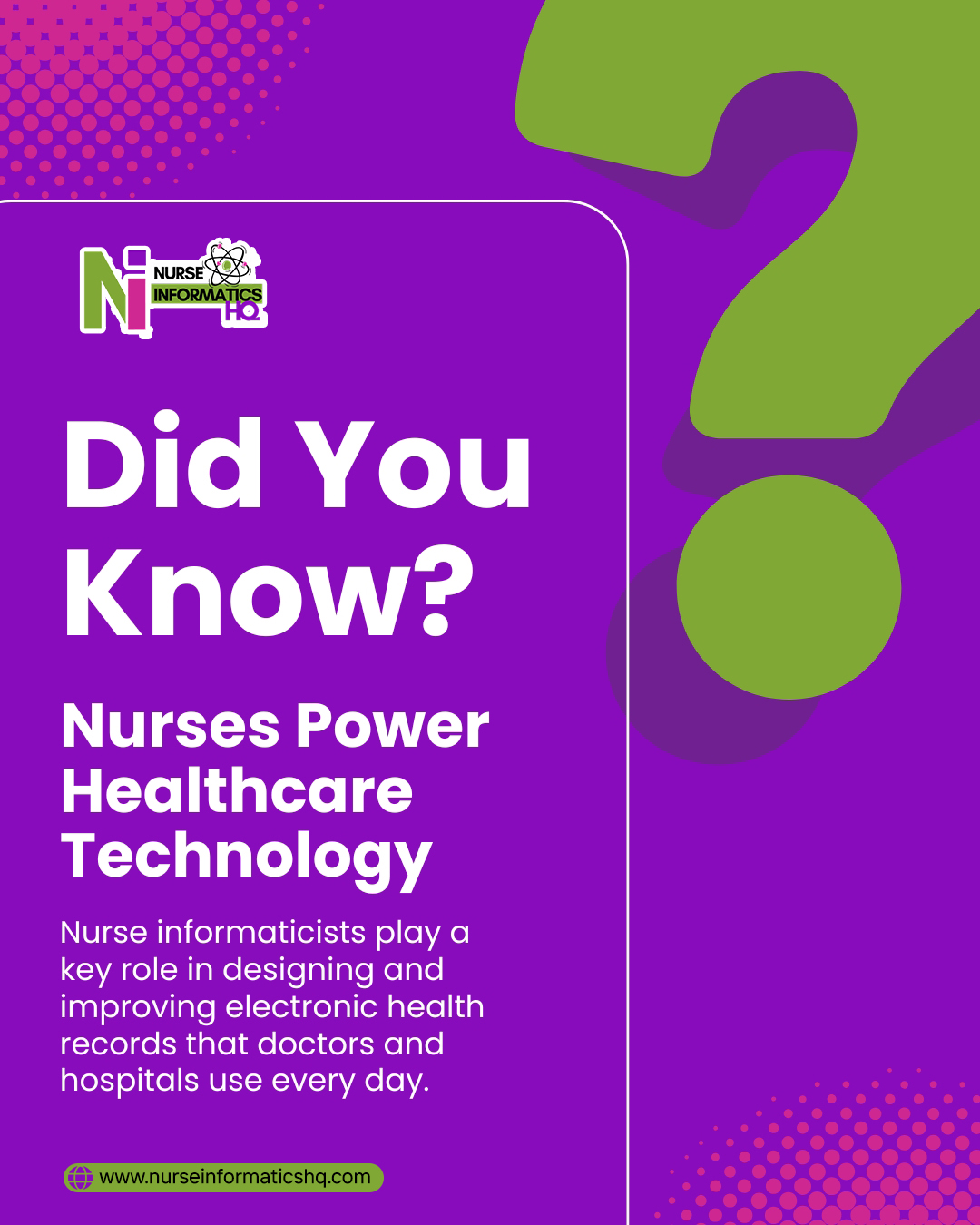 💡 Did You Know?
Nurses are helping shape the future of healthcare technology.
Nurse informaticists play a vital role in improving electronic health records (EHRs) and healthcare systems used by hospitals and medical professionals every day.
By combining clinical experience with technology, they help improve:
✔ Patient care
✔ Healthcare efficiency
✔ Data accuracy
✔ Communication across medical teams
Nursing and technology together are transforming modern healthcare.
Learn more about the growing world of nurse informatics.
🌐 www.nurseinformaticshq.com
#NurseInformatics #HealthcareTechnology #NursingProfession #HealthIT #ElectronicHealthRecords #HealthcareInnovation #NursingCareers #MedicalTechnology #DigitalHealth #NurseLeadership #HealthcareProfessionals #NursingEducation #FutureOfHealthcare #NurseInformaticist #NurseInformaticsHQ