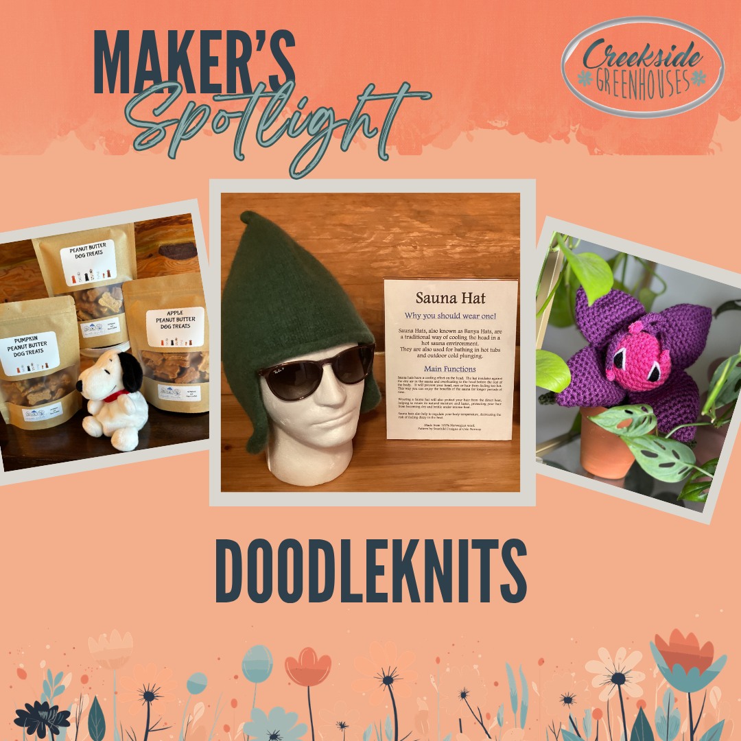 🌸Welcome Back - Doodle Knits 🌸
DoodleKnits is all about creating wonderful things with yarn and my love for dogs, especially my doodles!
At Creekside Greenhouses for our Maker's Market on Sat May 16th 9a-2p.
#creeksidegreenhouses #creeksidemakersmarket #creeksidegreenhousesmn #creekside #flowerpower #makersgonnamake #makerspotlights