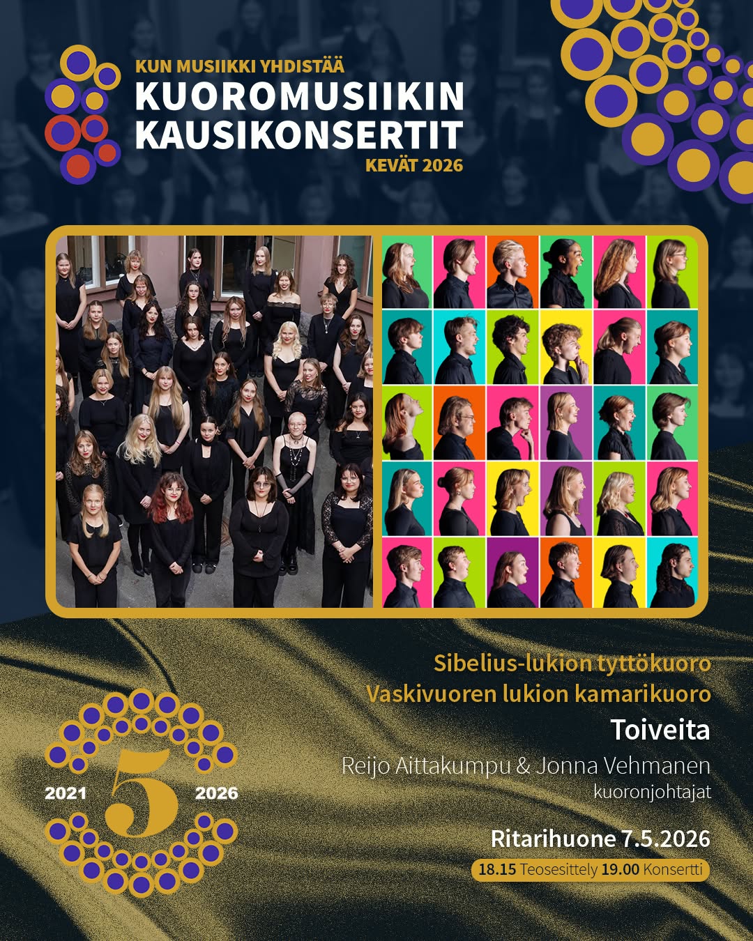 Tänä torstaina 7.5. vuorossa ovat Sibelius-lukion tyttökuoro (joht. Reijo Aittakumpu) ja Vaskivuoren lukion kamarikuoro (joht. Jonna Vehmanen). Illan "Toiveita" -konsertti alkaa Ritarihuoneella klo 19.00 ja sitä edeltää teosesittely klo 18.15.
KONSERTIN ESITTELY KOTISIVUILLAMME.
#kuoromusiikinkausikonsertit
#kunmusiikkiyhdistää
@sibeliuslukiontyttokuoro @sibeliuslukio
@kamisvaskis @vaskivuori
@reijoaittakumpu
@vehmasenjonna
#ritarihuone