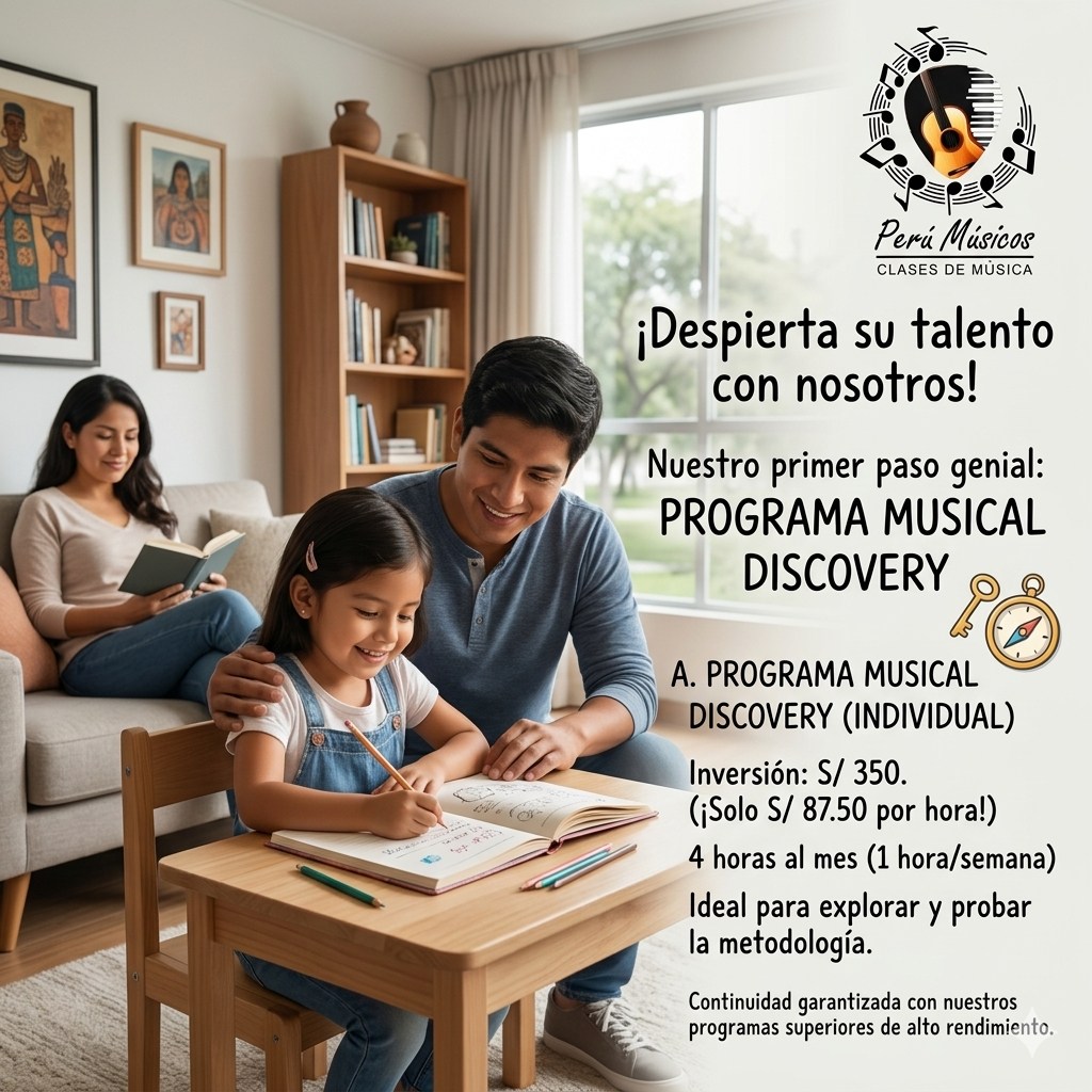 🎶 El Despertar del Talento ¿Tendrá tu hijo un talento oculto para la música? Hoy es el día para descubrirlo. ✨
Muchos padres sienten la corazonada de que su hijo tiene un ritmo especial, pero no saben por dónde empezar. El programa Musical Discovery de Perú Músicos es la puerta de entrada perfecta para transformar esa curiosidad en una experiencia real. 🎹
Este programa de iniciación está diseñado específicamente para evaluar la afinidad rítmica y sensorial de tu pequeño, permitiéndote probar nuestra metodología sin compromisos a largo plazo.
¿Qué incluye el Programa Musical Discovery?
✅ Exploración guiada: 1 hora a la semana (4 horas al mes) de inmersión total.
✅ Evaluación de afinidad: Identificamos el instrumento y el ritmo que mejor conectan con su personalidad.
✅ Metodología PNL: Un enfoque educativo que garantiza una conexión instantánea y divertida con el aprendizaje.
Es el primer paso ideal para quienes buscan calidad, prestigio y una guía profesional desde el primer día.
📍 Clases a domicilio en Lima y Online para todo el mundo.
"En este nivel, no pagas por horas de instrucción, sino por un sistema diseñado para que tu hijo desarrolle disciplina y sensibilidad artística desde casa."
¡Empecemos hoy! Escribe la palabra "DISCOVERY" al DM o al WhatsApp para agendar su primera sesión de exploración. 🚀
www.perumusicos.com
Reserva tus clases al Whatsapp https://wa.me/51922168421 y https://wa.me/51984150584 ¡Esperamos verte pronto!
#PeruMusicos #MusicalDiscovery #ClasesDeMusica #TalentoInfantil #PianoParaNiños #MusicaEnCasa #EducacionIntegral #LimaNiños #AprendizajeCreativo #PrimerosPasosMusicales #ClasesOnline #DisciplinaYArte