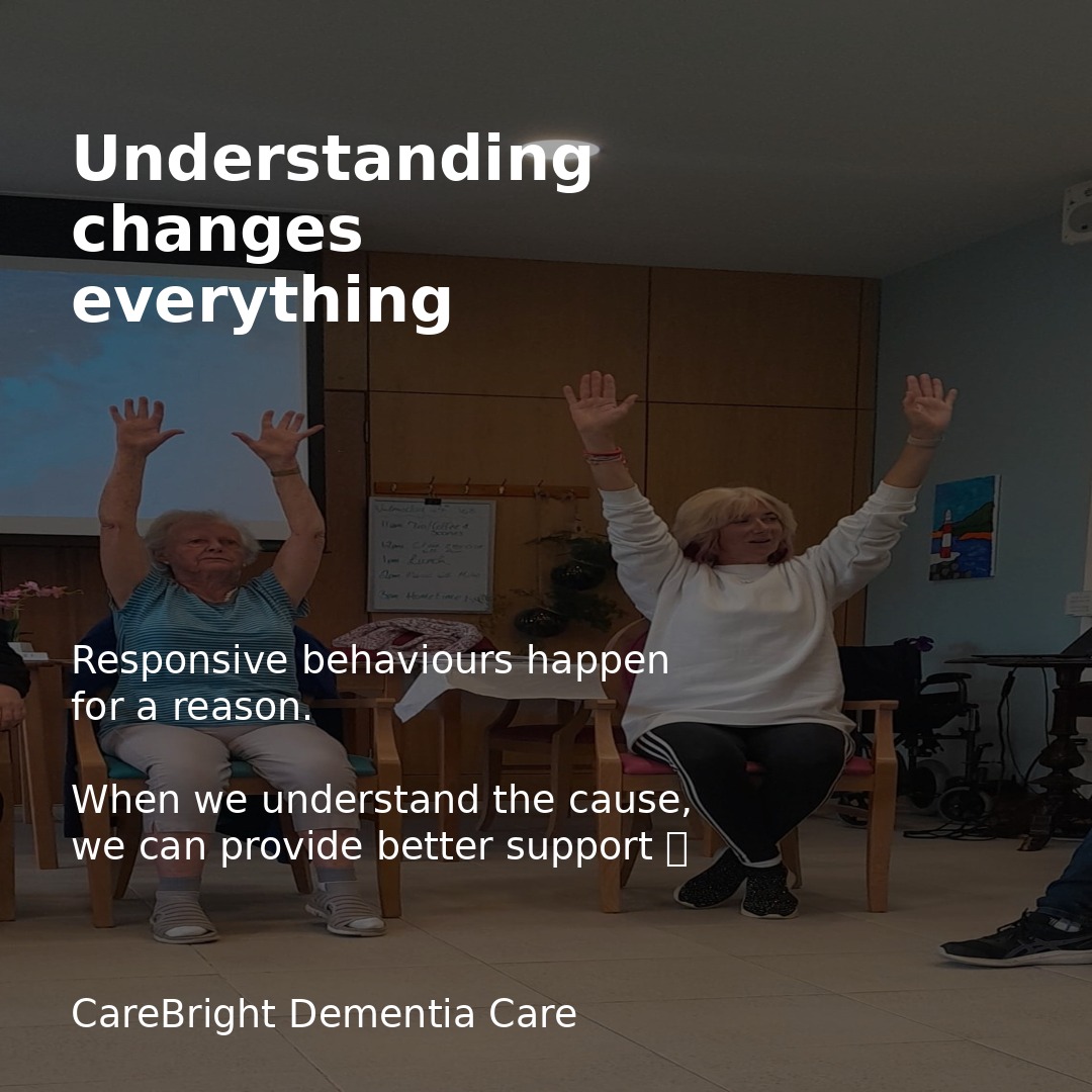 Responsive behaviours can include things like:
• Repeating questions
• Wandering
• Declining care
• Restlessness or agitation
These behaviours are not “attention seeking” or “bad behaviour”.
They are often a response to confusion, fear, pain, overstimulation, or an unmet need.
At CareBright, we focus on understanding the reason behind the behaviour so we can provide calm, compassionate, person-centred support 💙
Because understanding changes everything.
#CareBright #DementiaAwareness #ResponsiveBehaviours #PersonCentredCare #DementiaSupport #CareWithCompassion #IrishHealthcare #BehaviourSupport #HealthcareIreland #CompassionateCare #LivingWellWithDementia #DementiaCare #CareExcellence #SocialCare #UnderstandingDementia