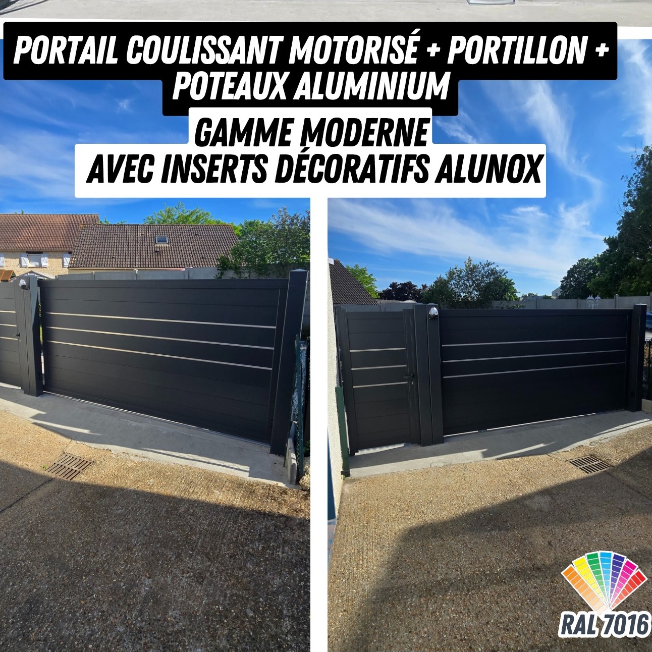 ✨ Une réalisation GMS-ALU ✨
Installation d’un ensemble aluminium moderne composé d’un portail coulissant motorisé et de son portillon assorti avec ouverture vers l’extérieur.
🔹 Piliers aluminium 150x150
🔹 Alignement soigné et finition haut de gamme
🔹 Inserts décoratifs Alunox 20 mm
🔹 Motorisation intégrée King Gates
🔹 Finition texturée garantie 10 ans 🛡️
Un projet pensé pour associer esthétique contemporaine, confort d’utilisation et sécurité au quotidien 🤩
🚪⚙️ Le rendu final offre une parfaite harmonie entre le portail, le portillon et les piliers pour une intégration élégante à la propriété.
📞 02.35.91.07.23
📧 contact@gmsalu.com
GMS-ALU vous accompagne dans tous vos projets sur mesure.
#GMSALU #PortailAluminium #PortailCoulissant #KingGates #Motorisation #Portillon #Aluminium #DesignExterieur #MenuiserieAluminium #Réalisation #FabricationSurMesure #MaisonModerne #SécuritéMaison #Normandie