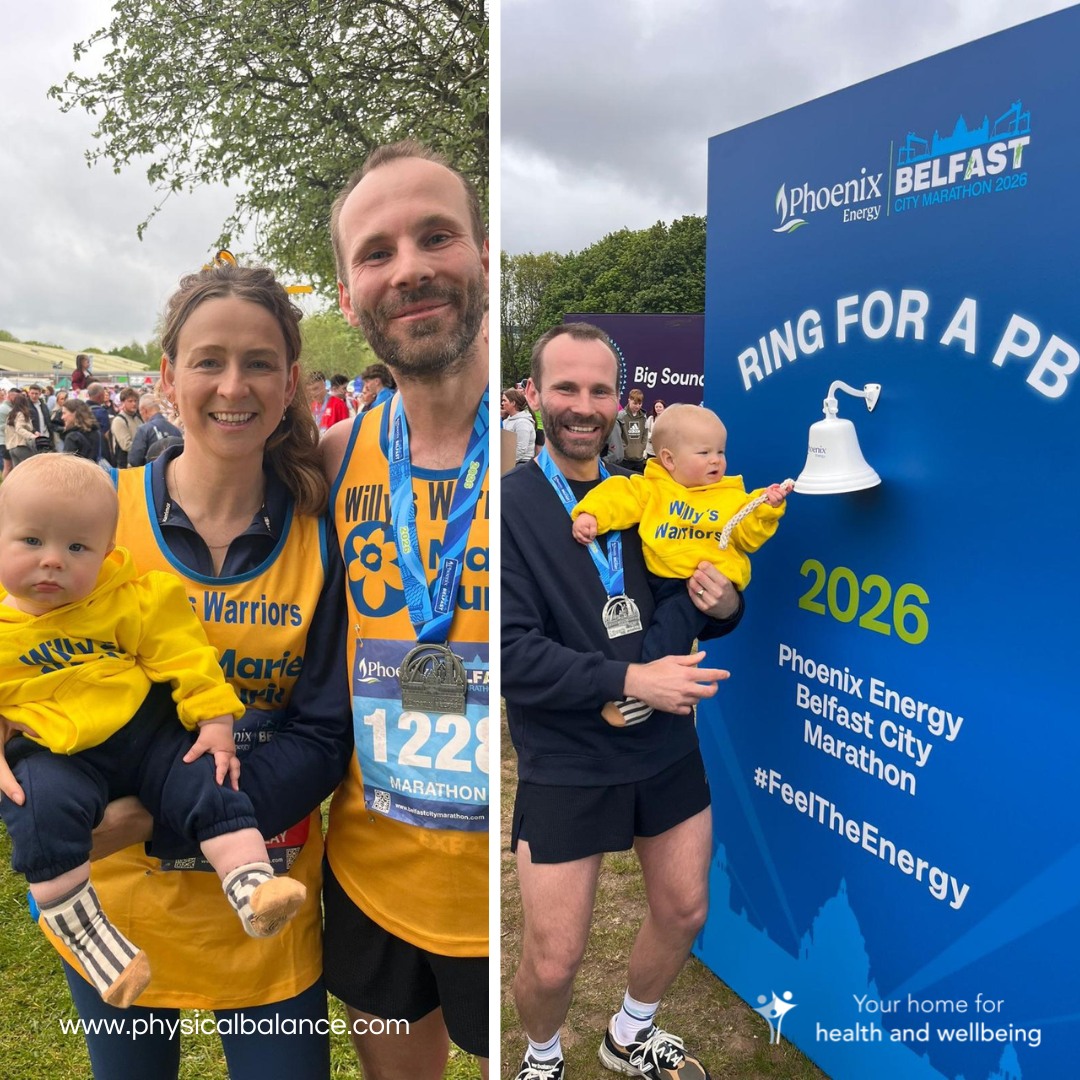 A spot on our grid is well deserved for a brilliant family effort at the Belfast Marathon this weekend 💙 Jak was fantastic running the relay, and Joth ran the full marathon in an incredible 3 hours 14 minutes and got to ring the PB bell with Billy's help! We love supporting moments like these with you all, both in and out of the clinic 🏃♂️
And am appointment with Bridget was just what was needed yesterday to help ease those achy legs. A huge well done to you all, and to everyone who took part in Belfast this weekend – amazing effort all round! ✨#physicalbalance #basingstokeclinic #thestudioatphysicalbalance #belfastmarathon2026 #postmarathonmassage #MarathonLegends #PostMarathonRecovery #YouDidIt