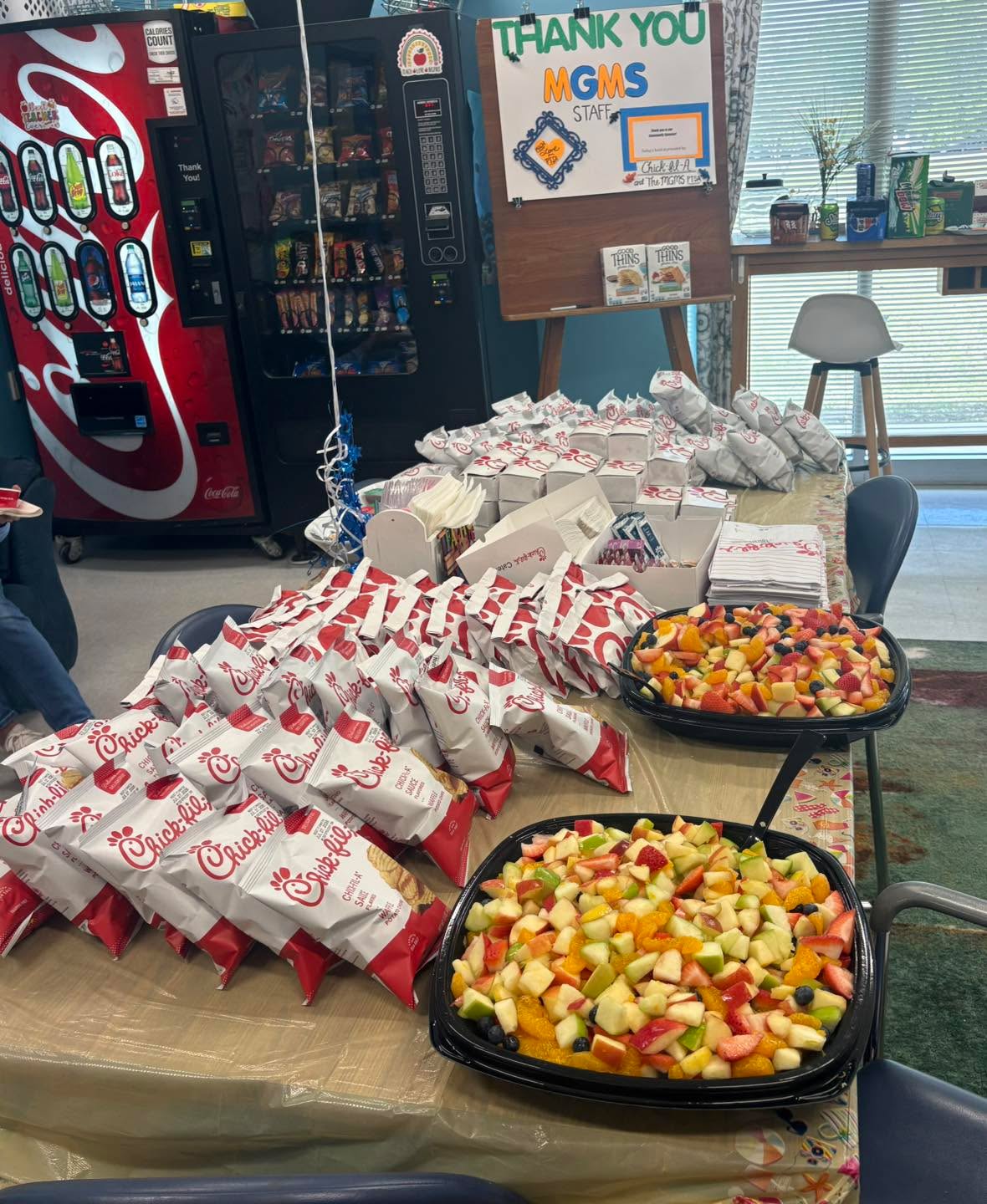 Happy Teacher Appreciation Week!
Day 5: Champion Lunch- We Believe In Our Team!
Todayβs Teacher Appreciation Lunch was provided by our local Chick-fil-A. Teachers had lunch coverage so they could actually take a solid break and eat some yummy FREE food.
We hope the MGMS Teachers, Administrators, & Staff enjoyed this week. We are so thankful for ALL that you do for our Gators and our school! π
