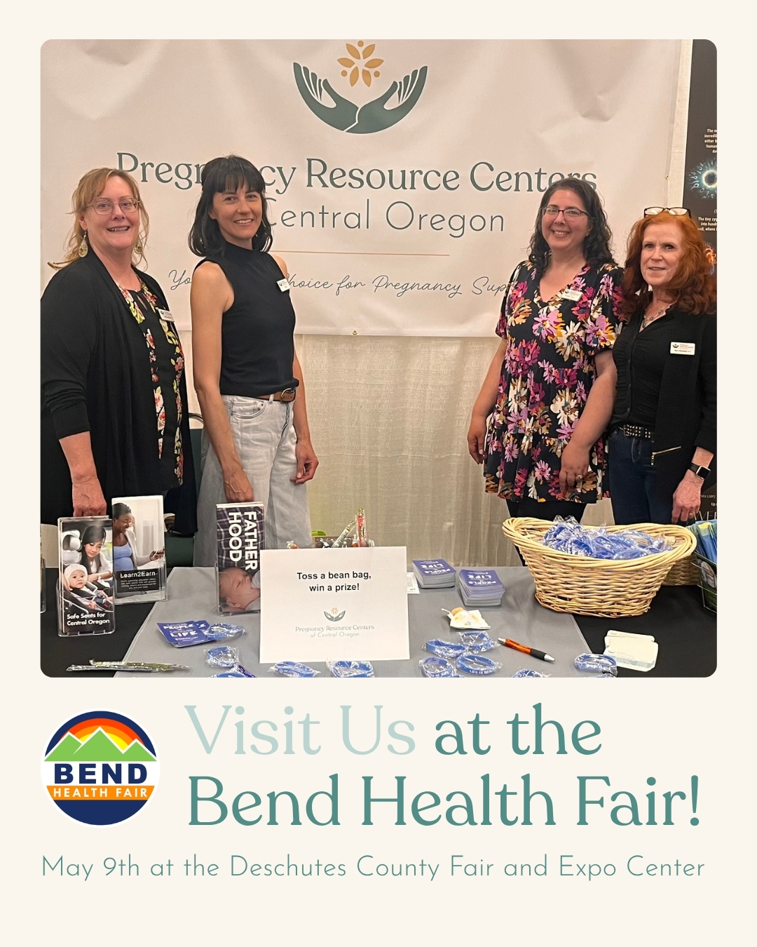 Come visit us in our booth at the annual Bend Health Fair on May 9th, held at the Deschutes County Fair and Expo Center! The Pregnancy Resource Centers of Central Oregon will be available if you have questions and would like to hear about our many free services and support programs both for new moms and dads.
We look forward to seeing you!
.
.
.
#pregnancyresourcecentersofcentraloregon #prcco #pregnancysupport #yourstorymatters #hopeliveshere #bendhealthfair #comevisitus #FreeServices