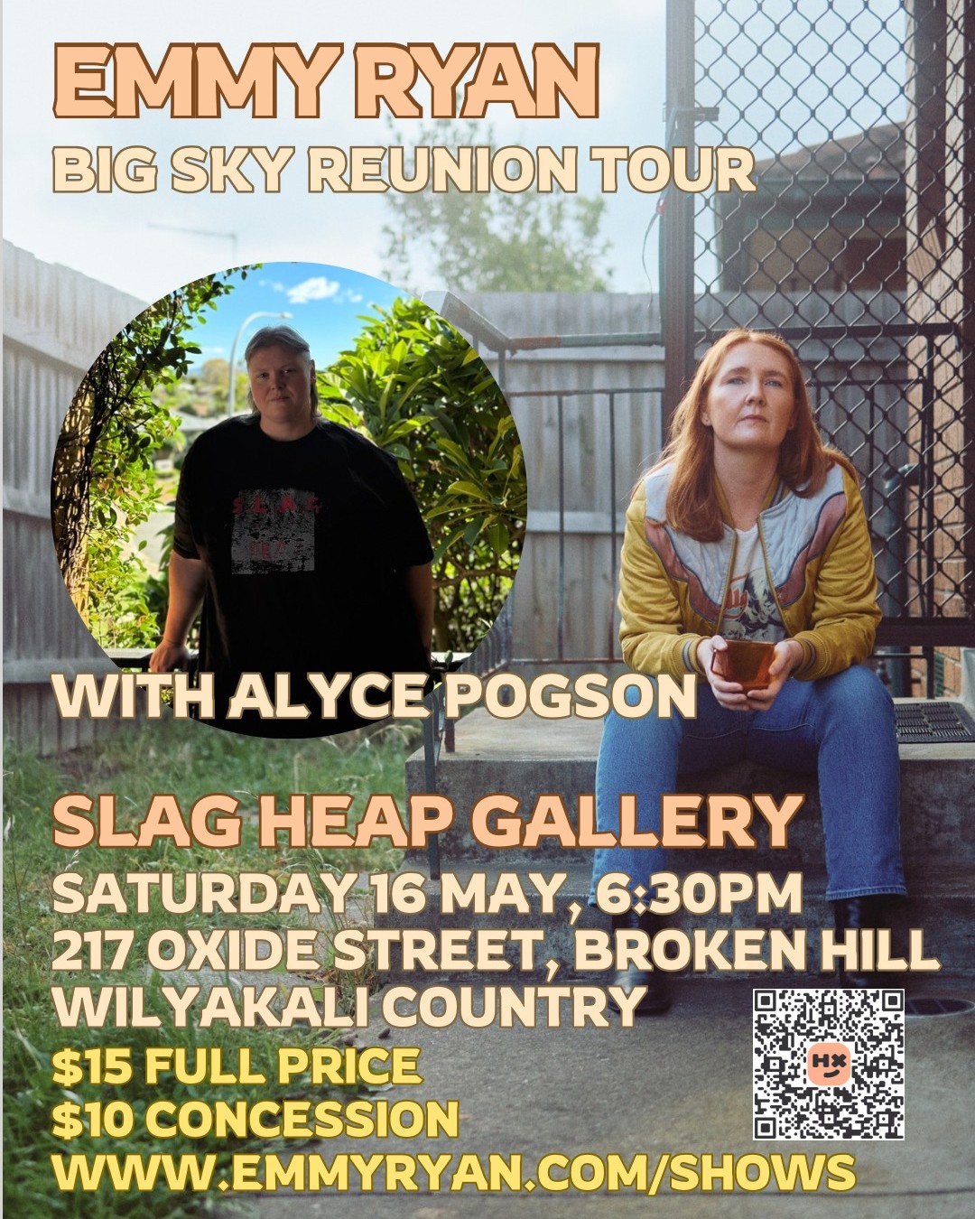 Two nights of great live music are coming to @slagheapprojects this month, presented by @bushwitchproductions.
📍Tuesday 12 May — Ricky Albeck + Leroy Johnson
📍Saturday 16 May — Emmy Ryan + Alyce Pogson
🏚 Slag Heap Projects, Broken Hill
⏰ Doors 6:30pm
🎸 Tuesday 12 May, we welcome @rickyalbeck — bringing country-rock songwriting and guitar-playing magic all the way from Adelaide to the Silver City.
Fresh from a 46-date run supporting Australian rock royalty Phil Jamieson of Grinspoon, Albeck is stopping in Broken Hill on his way home to Adelaide.
He’ll be joined by Barkindji musician Leroy Johnson, in a rare solo performance of his original songs.
🎻 Then on Saturday 16 May - @emmybreeryan's Big Sky Reunion tour through SA, NT and NSW lands at Slag Heap Gallery, with special guest @_notalice_.
A modern-day troubadour in the tradition of Joan Baez and Paul Kelly, Emmy Ryan sings with fierce tenderness about home, history and staying open-hearted in a complicated world - weaving mandolin, guitar and a voice that sits somewhere between a lullaby and a reckoning.
Local darling Alyce Pogson opens the evening with songs of campfires, remote living, friendship and quiet beauty.
See ya there!
#wilyakalicountry #brokenhill #outbacknsw #livemusicnsw