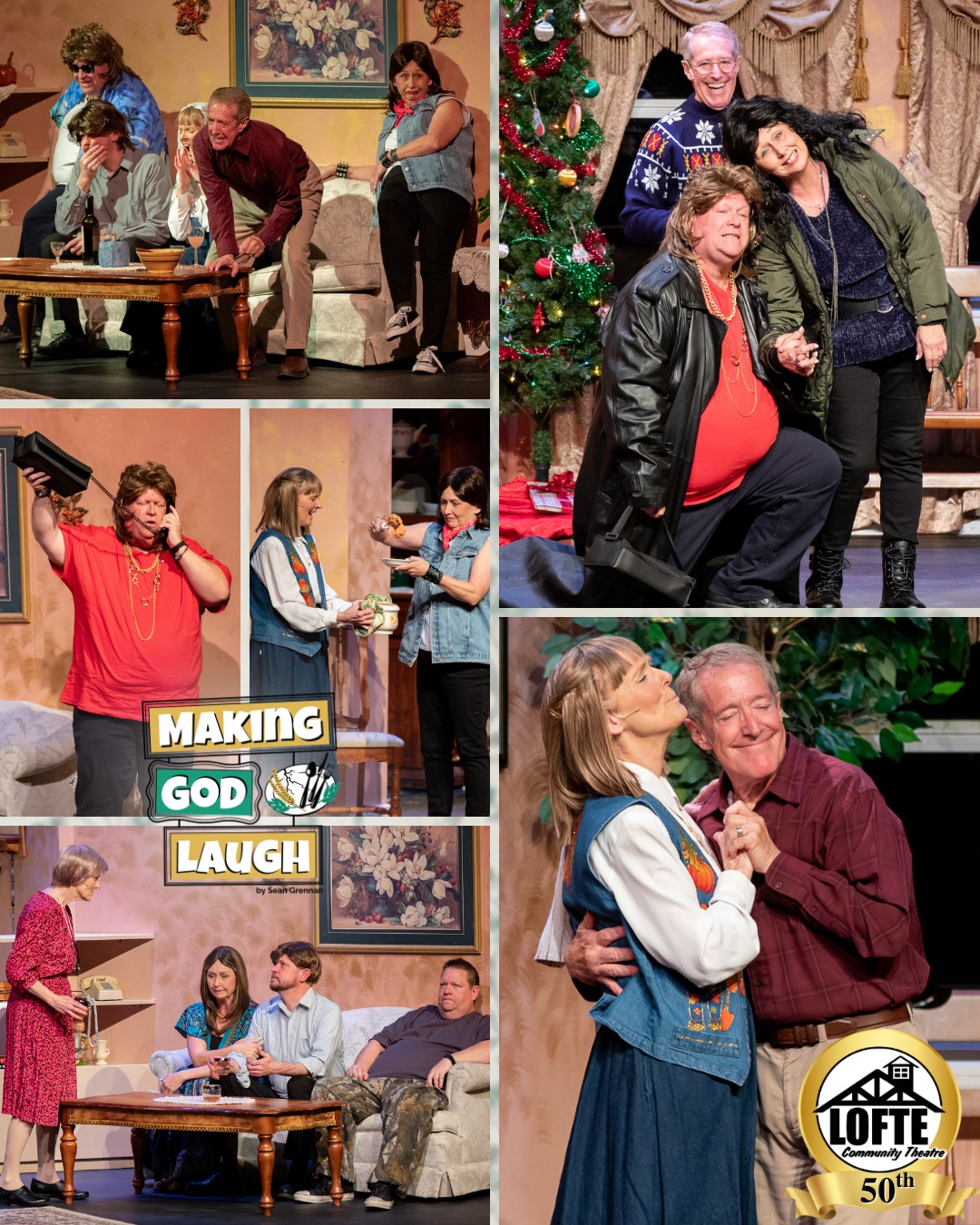 You're running out of chances to see Making God Laugh, so make your plans now to see it this weekend! Remaining performances are tonight, May 8th, and tomorrow, May 9th, at 7:00 pm, and Sunday, May 10th, at 2:00 pm. If you don't have plans for Mother's Day, why not treat mom to lunch and a show?! Grab our Chicken Fried Steak dinner from the Feed Bucket and join us for this touching story about a family through the years as they go through their ups and downs. Get tickets at lofte.org/tickets or call 402-234-2553.
More about Making God Laugh: Starting in 1980, Ruthie and Bill's grown children -- a priest, an aspiring actress, and a former football star -- all return home, where we learn of their plans and dreams as they embark on their adult lives. The empty-nester parents contend with their own changes, too, as old family rituals are trotted out and ancient tensions flare up. From there, we move through the 1990’s and into the year 2000 as the show follows one typical American family over the course of thirty years' worth of holidays. As time passes, the family discovers that, despite what we may have in mind, we often arrive at unexpected destinations.
.
.
.
.
.
#Lofte #TheLofte #BornInABarn #LofteTheater #CommunityTheater #CommunityTheatre #Volunteer #Nebraska #CassCounty #Lincoln #Omaha #WeepingWater #Manley #theatre #theater #live #livetheater #livetheatre #comedy #MakingGodLaugh #makegodlaughtellhimyourplans #family #traditions