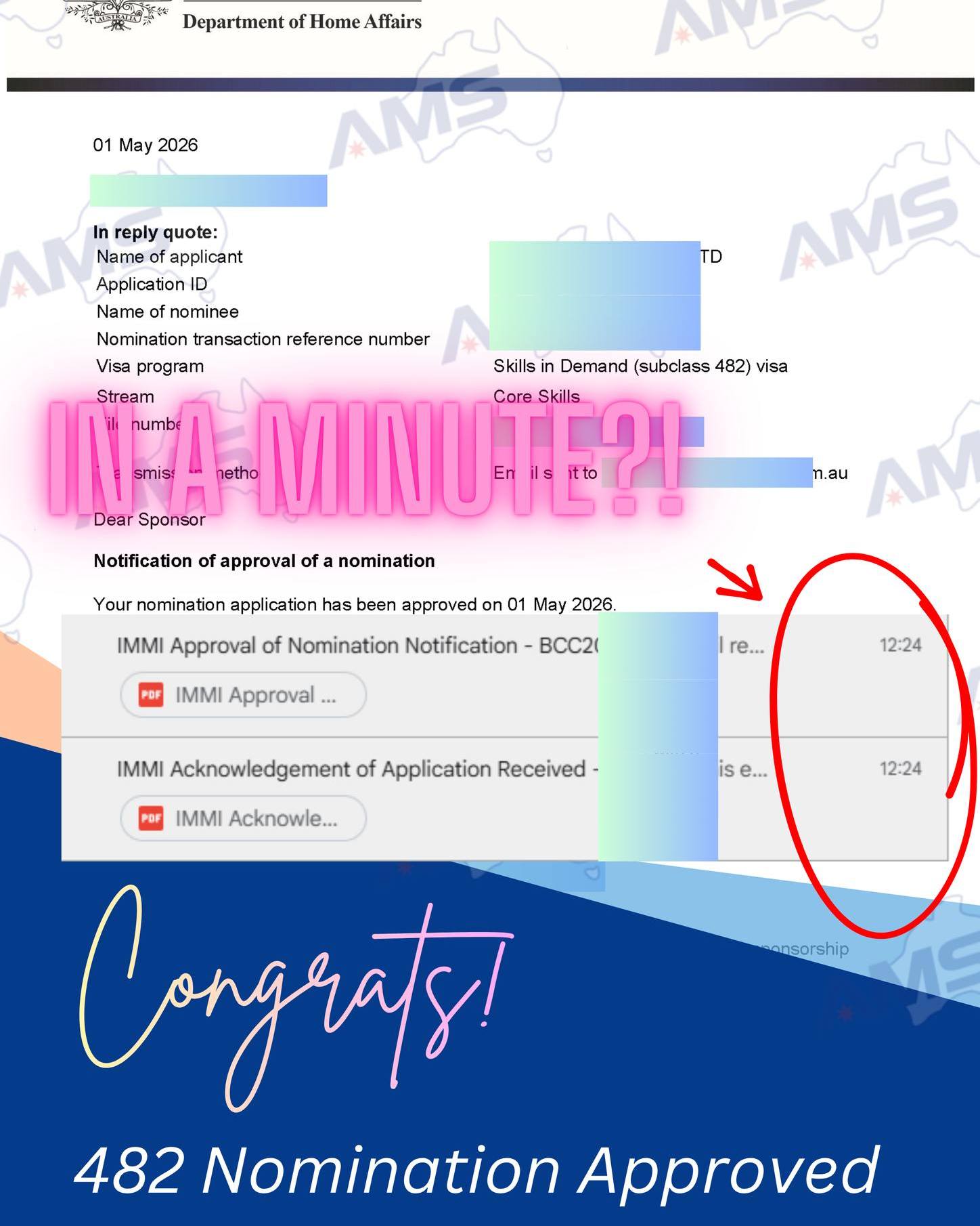 Mission Impossible? 482 Nomination Approved in Seconds!
We had just sent out the email and were still on the phone with our client, confirming that the application had been lodged.
Before we even ended the call… the Nomination was approved.
Sounds like Mission Impossible? Not when the preparation is done right.
Behind every “instant approval” is careful planning, clear documents, accurate details, and a team that knows exactly what needs to be done before lodgement.
For employer sponsorship applications, every detail matters from business eligibility to position requirements and supporting evidence.
Thinking about a 482 visa pathway? Or need help sponsoring an employee?
Get in touch with AMS Migration today and let our team help you prepare it the right way from the start.
#AustraliaMigration #australiamigration #Australiaimmigration #australiaimmigration #australiaworkvisa #482visa