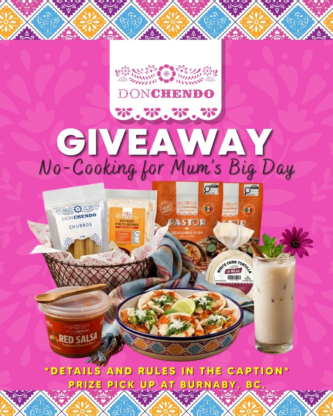 🌸💖 MOTHER’S DAY GIVEAWAY 💖🌸
We’re giving away a Don Chendo Family Kit 🌮✨Everything you need to treat mom to a delicious Mexican feast!
Includes: your choice of taco meat (pastor, barbacoa, carnitas or cochinita pibil), tortillas, refried beans, red salsa & churros 😍
How to enter:
1️⃣ Follow us @donchendomp
2️⃣ Tell us why your mum deserves to win 💛
3️⃣ Tag 2 friends👇
✨ Bonus entry: Share this post to your stories & tag us!
⏰ Giveaway closes Friday, May 8th at 11AM
🎉 Winner announced the same day on our stories
📍 Pickup required at Don Chendo Burnaby (102 - 6994 Greenwood St.)
(Winner must pick up Friday May 8th or Saturday May 9th to enjoy for Mother’s Day!)
Good luck to everyone & happy early Mother’s Day! 💐
.
.
.
.
#DonChendo #MothersDayGiveaway #GiveawayCanada #BurnabyEats #MexicanFlavors #TacoNight #MothersDay #FoodieCanada #ShopLocal #SupportLocal #FamilyMeal #TasteOfMexico #ContestAlert #WinIt #GiveawayTime #Giveaway #MothersDay #VancouverEats #GiveawayVancouver #DeerLake #NorthBurnaby #ExploreBurnaby #TacoNight #FamilyTime #DonChendoMexicanProducts #YVR