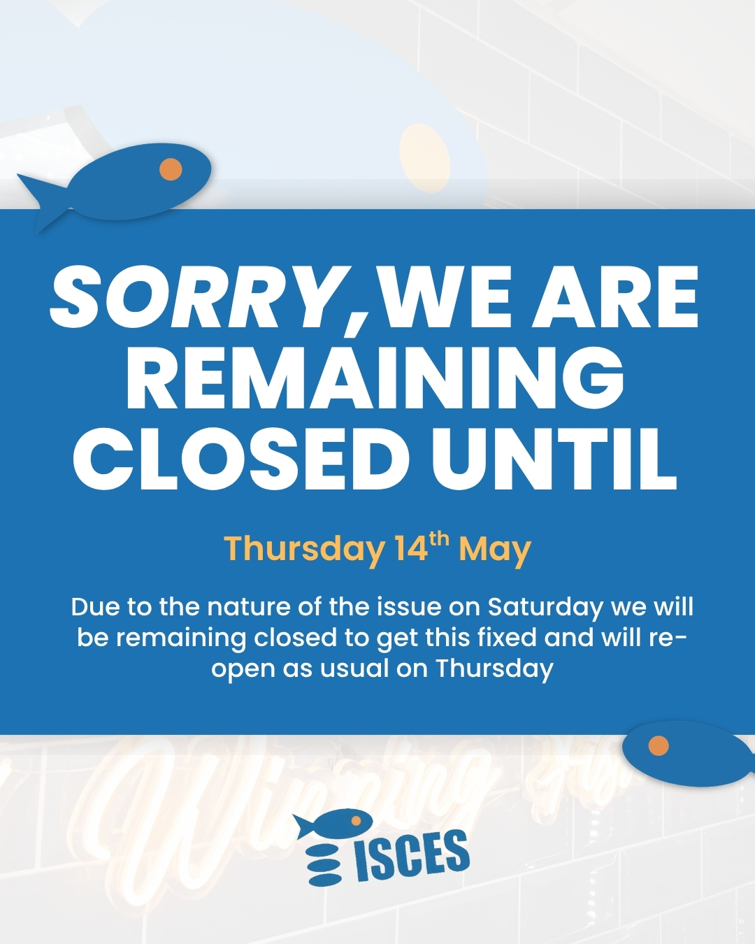 We appreciate your patience with this issue π
We will get back to serving you your fish and chips as soon as we can π
#customernotice #piscestakeaway #wirralbusiness #localtakeaway #chippy #chips #fishandchips