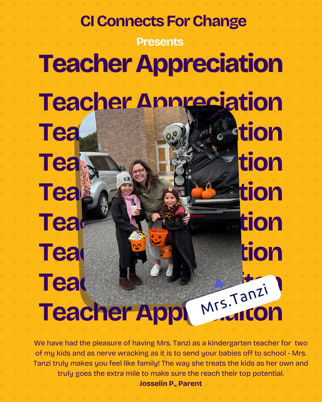 We've had the pleasure of having Mrs. Tanzi as a kindergarten teacher for 2 of my kids, and as nerve-wracking as it is to send your babies off to school, Mrs. Tanzi truly makes you feel like family! She treats the kids as her own and goes the extra mile to ensure they reach their top potential.