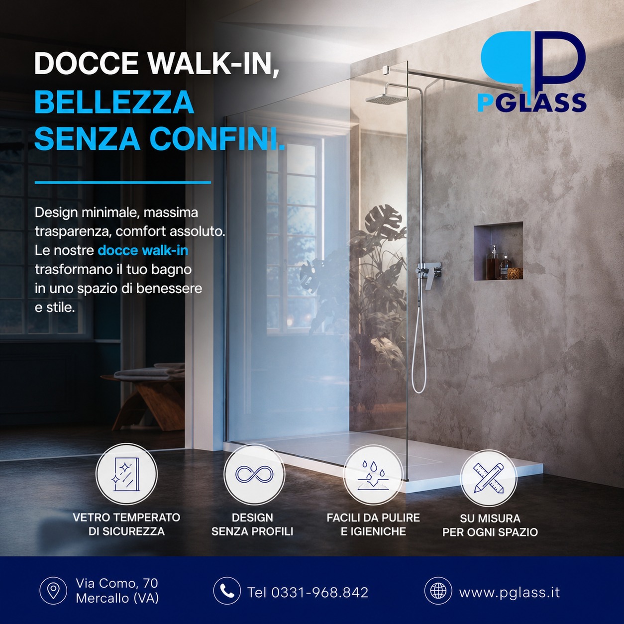 Trasforma il bagno in uno spazio essenziale, luminoso ed elegante. โจ๐ฟ
Le nostre docce walk-in uniscono design minimale, vetro temperato di sicurezza e soluzioni su misura per ogni ambiente.
Piรน trasparenza, piรน comfort, piรน stile nella vita di tutti i giorni.
โ Facili da pulire
โ Senza profili invasivi
โ Realizzate su misura
โ Massima qualitร del vetro
Scopri la soluzione perfetta per il tuo bagno.
๐ Mercallo (VA) - via Como, 70
๐ฉ info@pglass.it
โ Tel. 0331-968.842
#docciawalkin #boxdoccia #designbagno #arredobagno #vetro #vetrotemperato #interiordesign #bagno moderno #madeinitaly #ristrutturazione #homedesign #pglass #docciadesign
