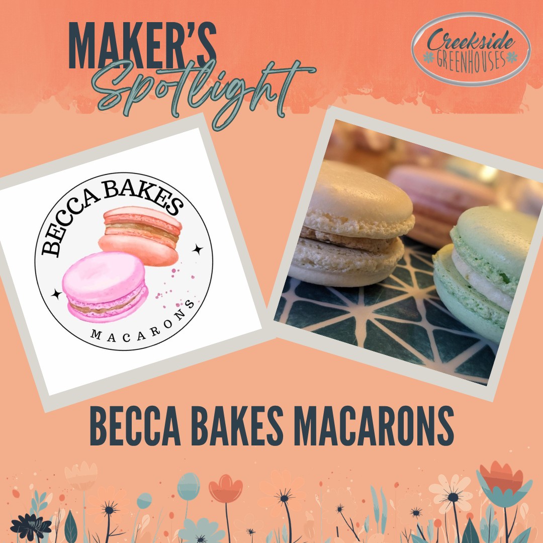 🌸Welcome Back - Becca Bakes Macarons🌸
Becca has been baking macarons for over 5 years now. It became her "COVID hobby" when she wanted to challenge herself - and yes, it is quite the challenge! Besides making macarons, Becca spends her time raising her two kids, her dog Fiona, teaching second graders in Willmar, and growing flowers from Creekside😍
At Creekside Greenhouses for our Maker's Market on Sat May 16th 9a-2p.
#creeksidegreenhouses #creeksidemakersmarket #creeksidegreenhousesmn #creekside #flowerpower #makersgonnamake #makerspotlights