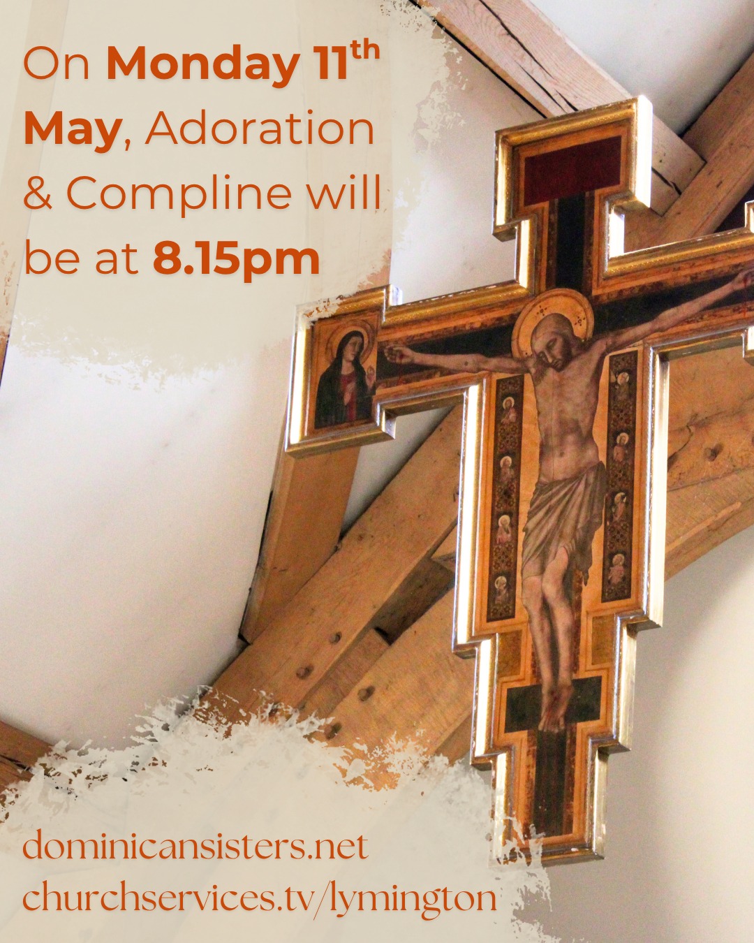 Adoration and Compline tomorrow, Monday 11th May, will be at 8.15pm.
Please note that in general we have moved Adoration and Compline on Mondays to the earlier time of 7.30pm, and this will resume next week.