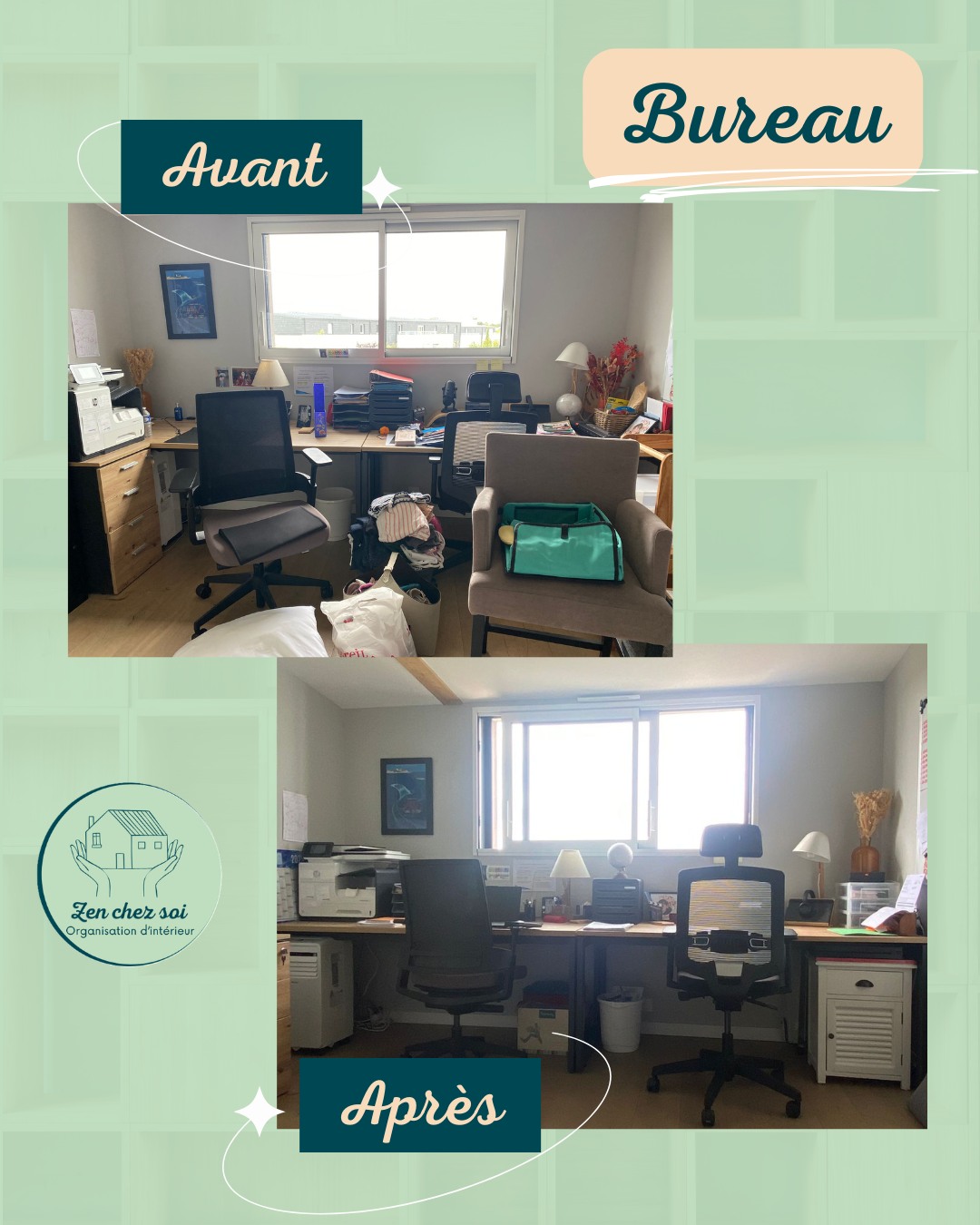Avant ➡️ Après ✨
D’un bureau envahi par le chaos à un espace clair, propre et inspirant. 📚🖥️
Quelques minutes de rangement = plus de concentration, plus de sérénité, plus de motivation.
Lequel vous ressemble le plus aujourd’hui ? 👀
#Organisation #DeskSetup #AvantAprès #Productivité #Workspace #ZenChezSoi