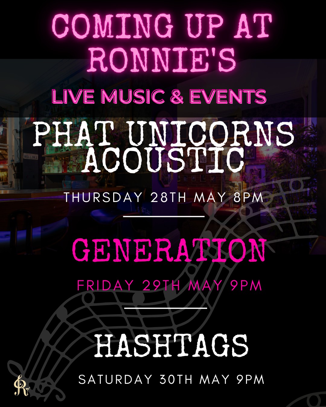 Next weekend we're seeing May out in style with three great bands handpicked for your entertainment. Make sure you're there!
#warwickbars #WhatsHappeningAtRonnies