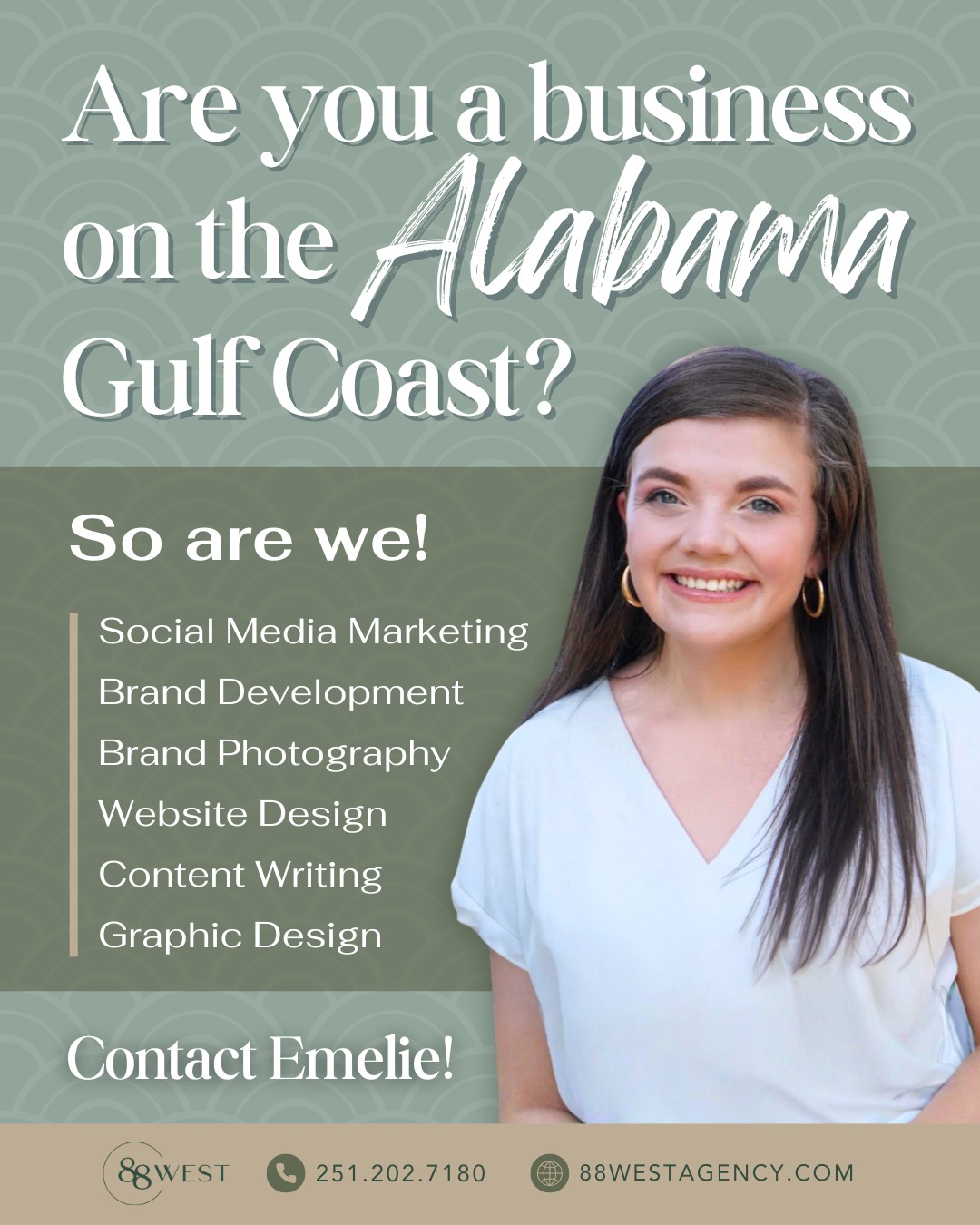 🌊 We’re coming back to the Alabama Gulf Coast!
From branding and website design to social media and content creation, 88 West is bringing full-service marketing support to businesses along the coast. Whether you’re building something new or ready for a refresh, we’re here to help your brand stand out in a big way. ☀️
📩 Ready to connect? Reach out to Emelie to get started—she’s your go-to for the Gulf Coast area!
-
📞 251.202.7180
💻 88westagency.com
-
#88West #88WestAgency #NorthMS #BrandAgency #DesignAgency #MarketingAgency #SoutheasternAgency #ALGulfCoast #MSGulfCoast #FoleyAL #FairhopeAL #BusinessGrowth #OrangeBeachAL #BrandDesign #WebDesign #SocialMediaMarketing #CreativeAgency #GulfCoastBusiness #CoastalBrands #GrowYourBrand