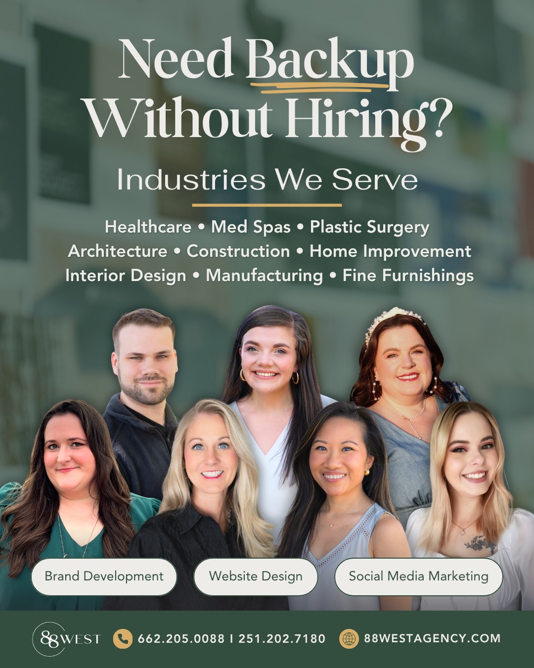 “Good enough” isn’t good for your brand.
From sleek web design to cohesive branding, social media that connects, and photography that captures it all, we help your business look as good as it performs.
Ready for a refresh? Let’s make it happen.
-
📞 662.205.0088 | 251.202.7180
💻 88westagency.com
-
#88West #88WestAgency #NorthMS #BrandAgency #DesignAgency #MarketingAgency #SoutheasternAgency #ALGulfCoast #MSGulfCoast #FoleyAL #FairhopeAL #BusinessGrowth #OrangeBeachAL #BrandDesign #WebDesign #SocialMediaMarketing #CreativeAgency