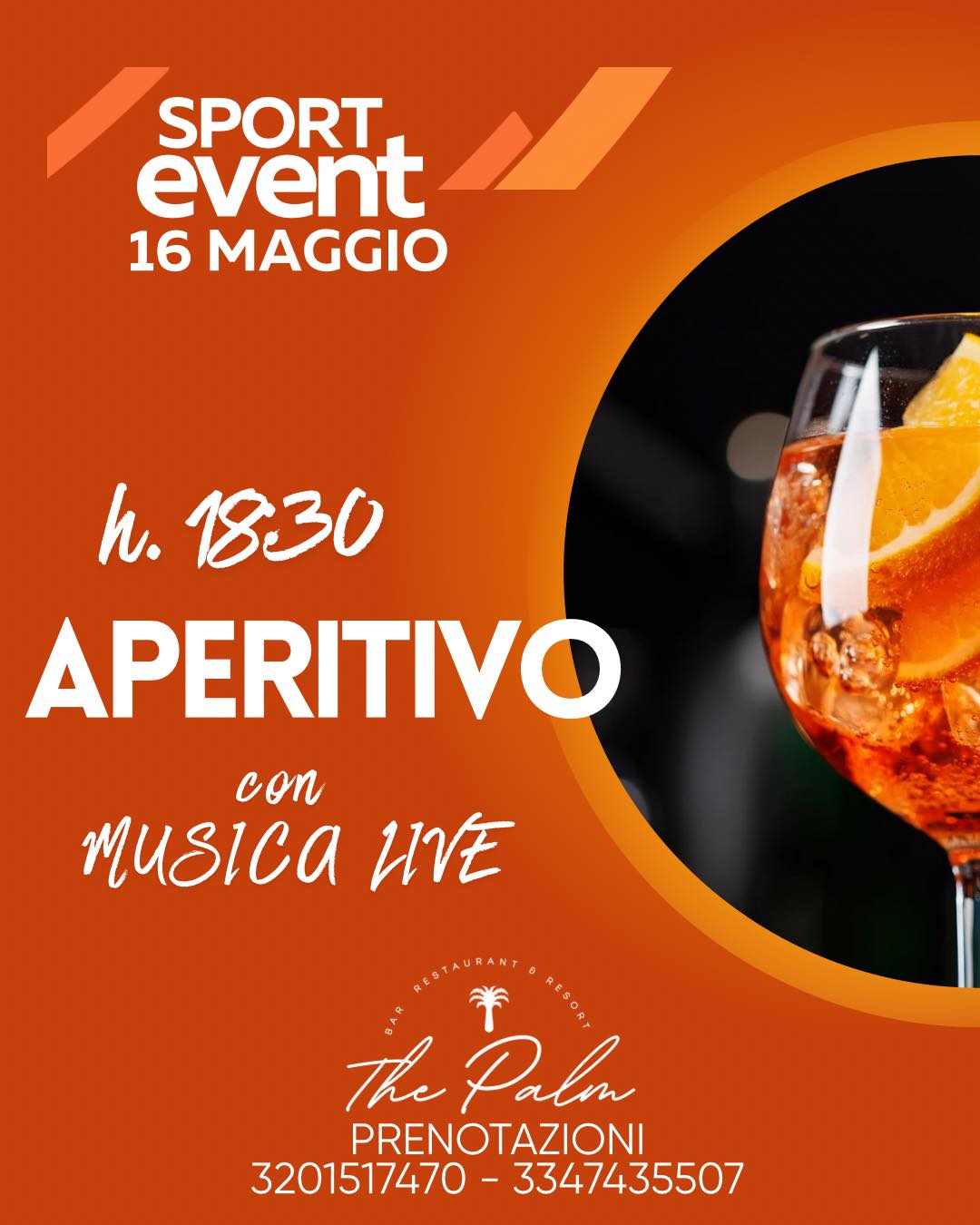 🍹 EMPIRE SPORT EVENT 🍹
Dopo una giornata di sport… è il momento di rilassarsi e brindare insieme! ✨🎶
📅 16 Maggio
⏰ Dalle 18:30
Ti aspettiamo da The Palm per un aperitivo speciale con musica live, buon cibo e atmosfera esclusiva 🍸🎵
Un’occasione perfetta per concludere l’Empire Sport Event tra amici, divertimento e buona musica 🌴✨
📲 Prenotazioni
3201517470 – 3347435507
#EmpireSportResort #SportEvent #Aperitivo #MusicaLive #ThePalm #LiveMusic #DrinkTime #Roma #EventiRoma #RelaxTime