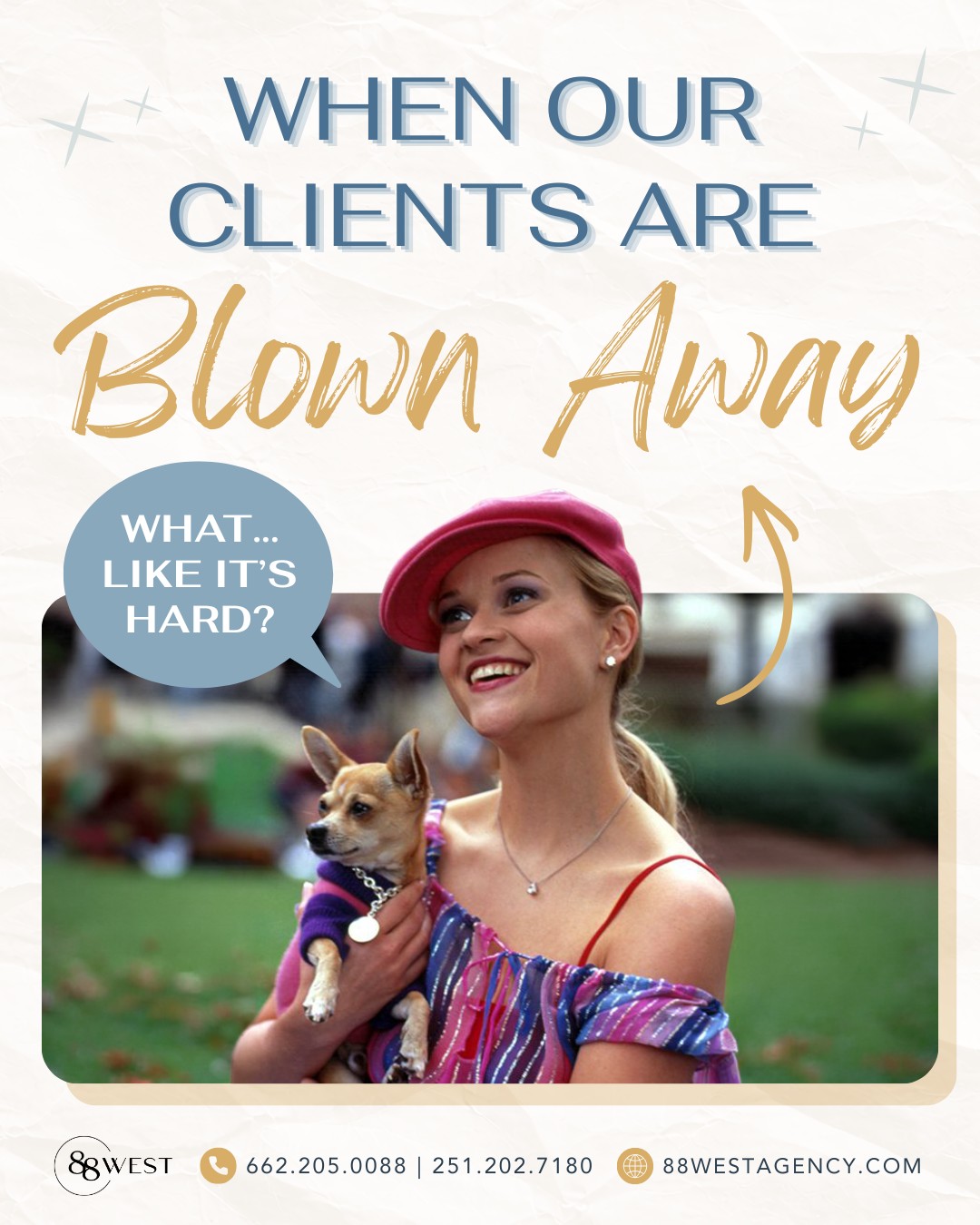 We’re also just a marketing team, standing in front of a prospective client, asking them to trust us. 💕
We know taking the first step can be intimidating, but we are easy to talk to, and LOVE helping our clients find their businesses happily ever after! ✨
Call us for a free consultation.
📞 662.205.0088 | 251.202.7180
💻 88westagency.com
-
#88West #88WestAgency #NorthMS #ALGulfCoast #MSGulfCoast #TupeloMS #GulfShoresAL #HuntsvilleAL #MarketingAgency #DigitalMarketing #MarketingMemes #RomanticComedyMemes #2000sThrowback #2000sMemes