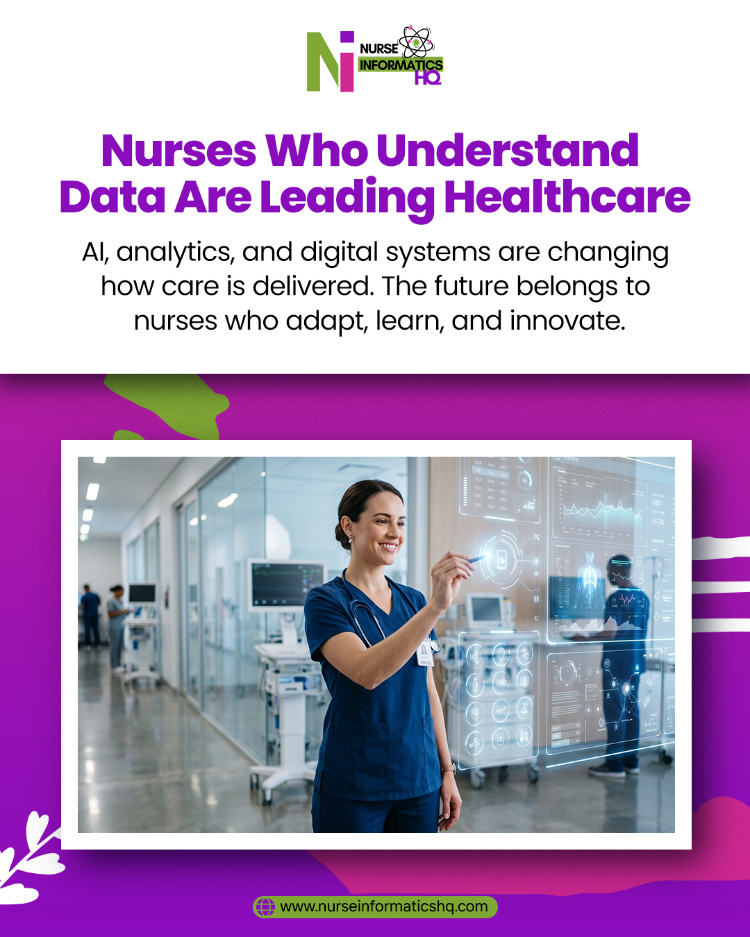 🩺 NURSES WHO UNDERSTAND DATA ARE LEADING HEALTHCARE 💡
AI, analytics, and digital systems are transforming how care is delivered.
The future belongs to nurses who adapt, learn, and innovate.
📊 Turn data into better patient outcomes
💻 Embrace technology in modern healthcare
🚀 Stay ahead in a rapidly evolving field
Be part of the next generation of healthcare leaders.
#NursingInformatics #FutureOfHealthcare #HealthTech #DigitalHealth #NursingCareers #DataDriven #HealthcareInnovation #CareerGrowth