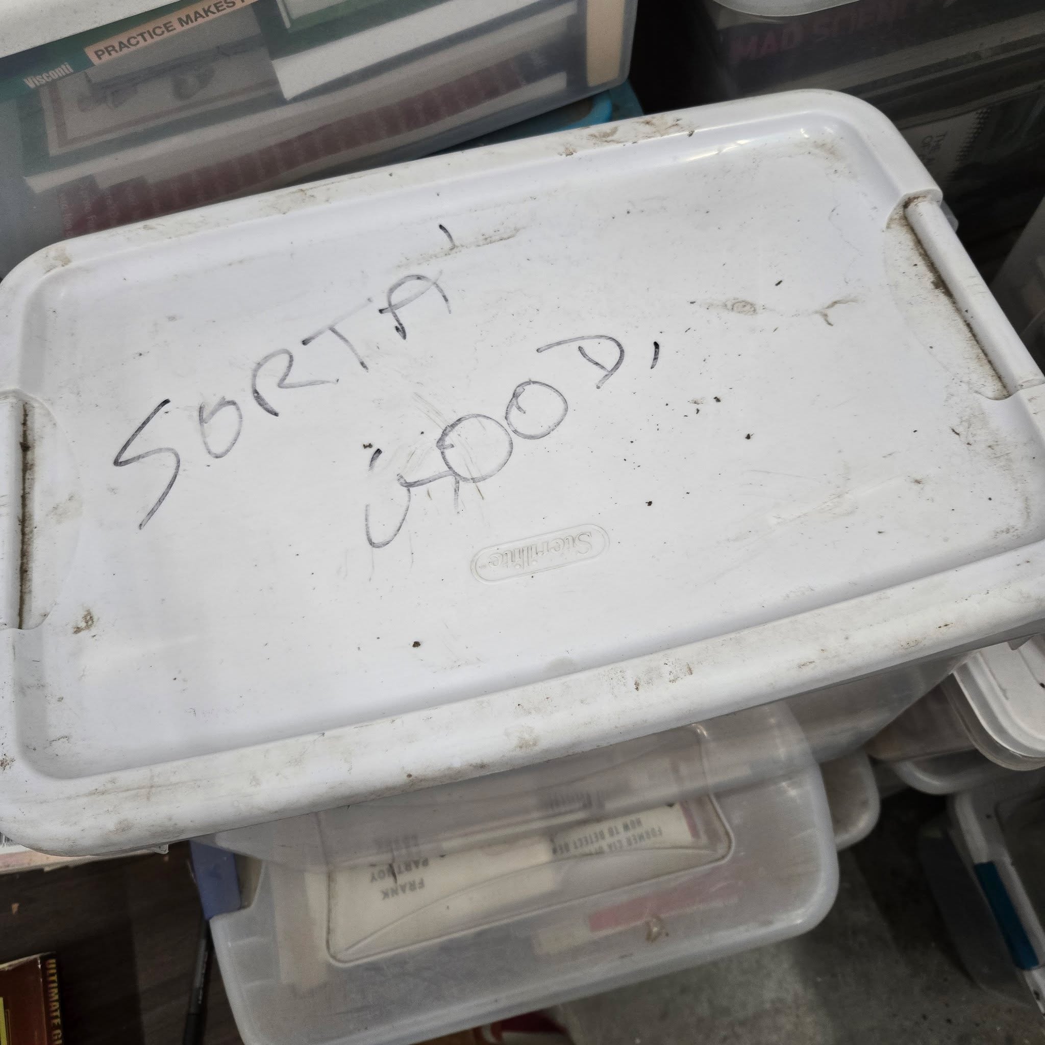 This might be my favorite part about sorting through the 300 totes of books that were dropped off this April - I get commentary in Sharpie about what kind of books are in each one. 😆