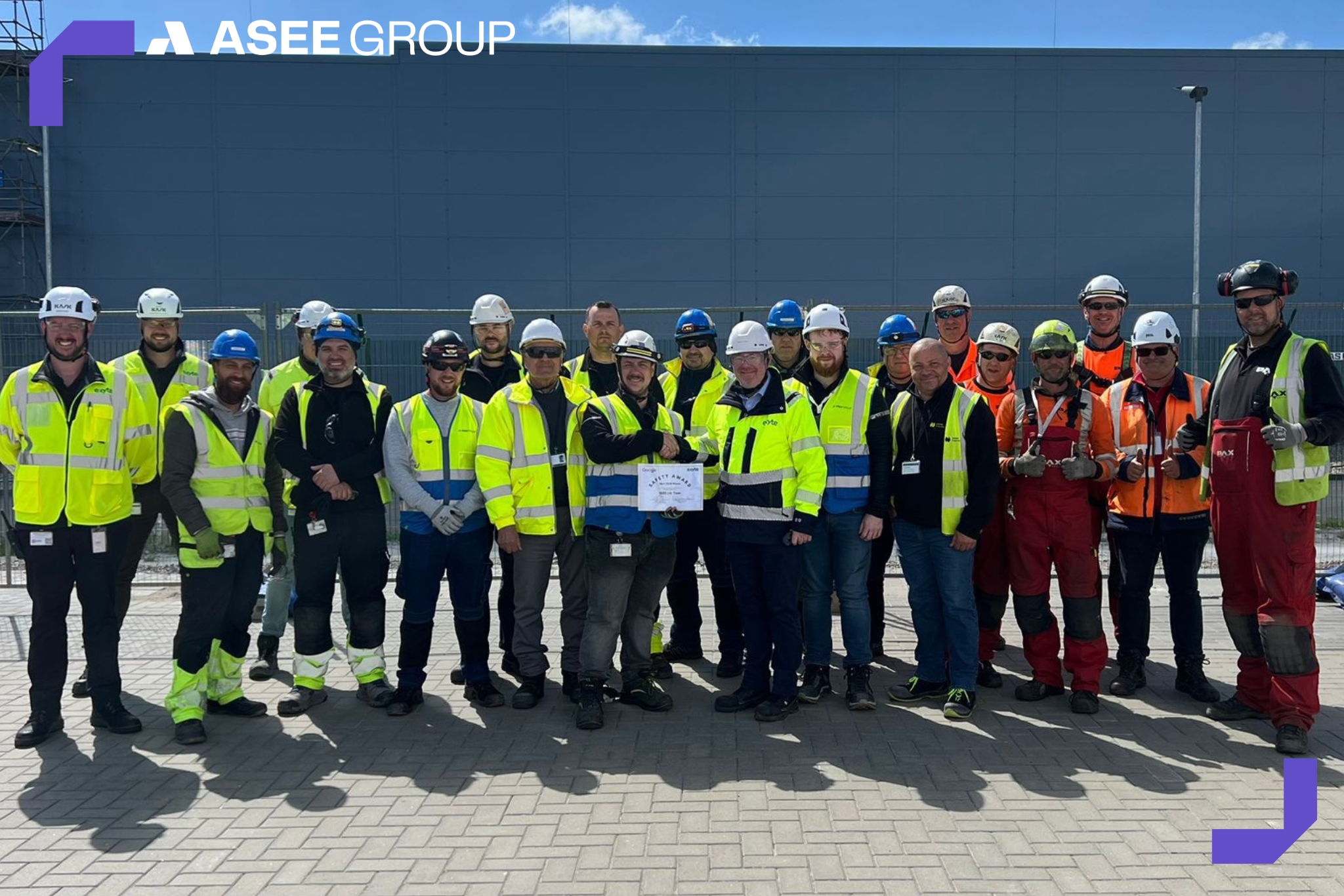 Success on Site in the Netherlands 🎉
We’re proud to share that our team has been recognised with the Site Safety Award following the successful completion of a genset installation project, highlighting the exceptional safety standards maintained throughout the works.
Adding to this achievement, ASEE were also awarded Contractor of the Month - a fantastic recognition of the team’s dedication, professionalism, and consistently high standards on site.
Group EHS Manager, Michael Doran, commented that the dedication and commitment shown by the entire team played a major role in securing this award. This marks the second time ASEE has received this accolade, following the previous award presented in November 2025. Michael also congratulated everyone involved, with special recognition given to Project Manager Patrick Kavanagh for his leadership and commitment to maintaining the highest standards of safety and
performance throughout the project.
A huge congratulations to everyone involved, and thank you for continuing to make safety, quality, and teamwork the top priority every day!