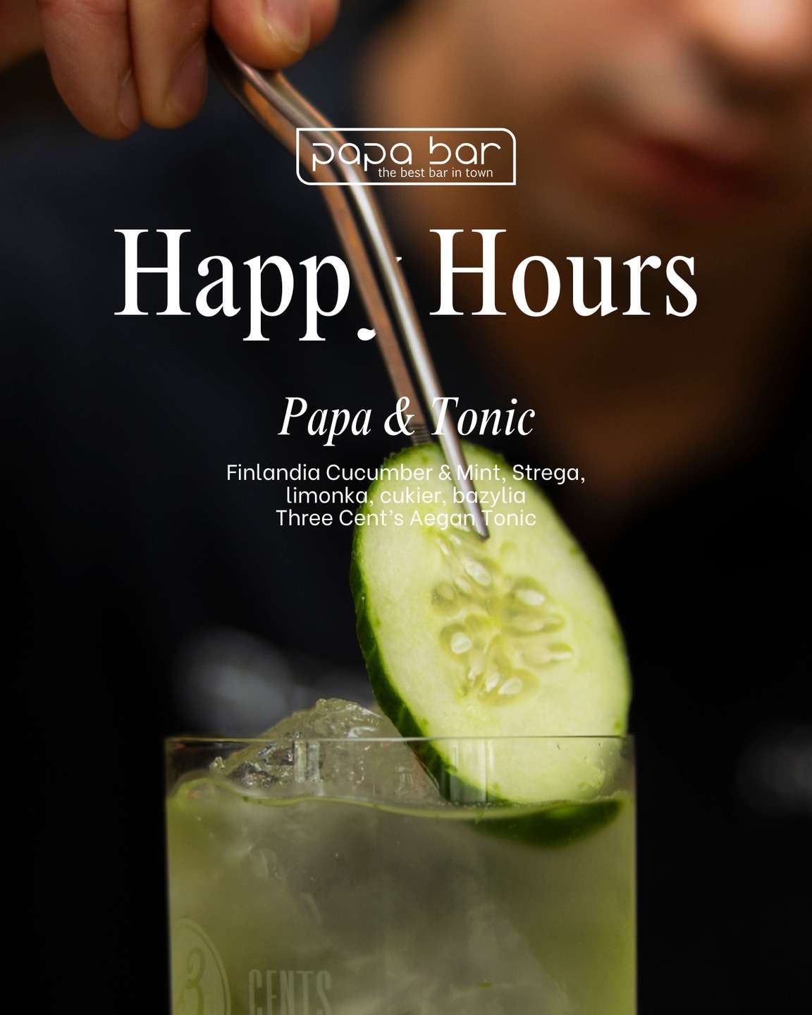 Masz 3 godziny ⏰
17:00 - 20:00 Happy Hours w Papa
Papa & Tonic.
ogórek • mięta • strega • bazylia • limonka • tonik @threecents_official
Najlepszy sposób, żeby zacząć wieczór w mieście.
Wpadaj po pracy. Albo przed. Nie oceniamy.
Serwujemy codziennie od 17:00 do późnych godzin wieczornych.
📍 Papa Bar, ul. Rzeźnicza 32/33, Wrocław
📲 Rezerwacje: +48 573 179 916 • 71 341 04 85